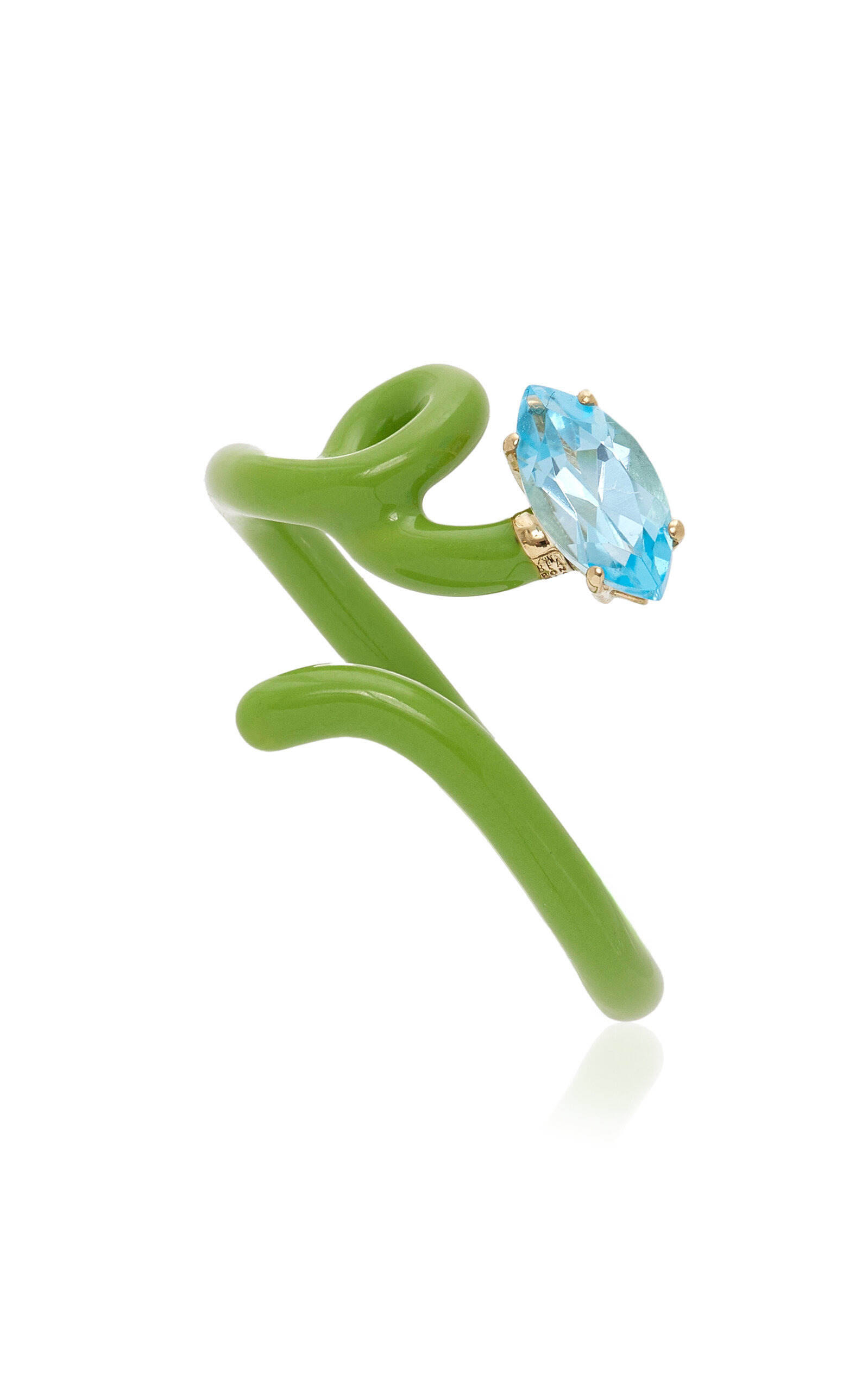 Baby Vine Enameled 9K Yellow Gold, Silver Topaz Ring green - 3