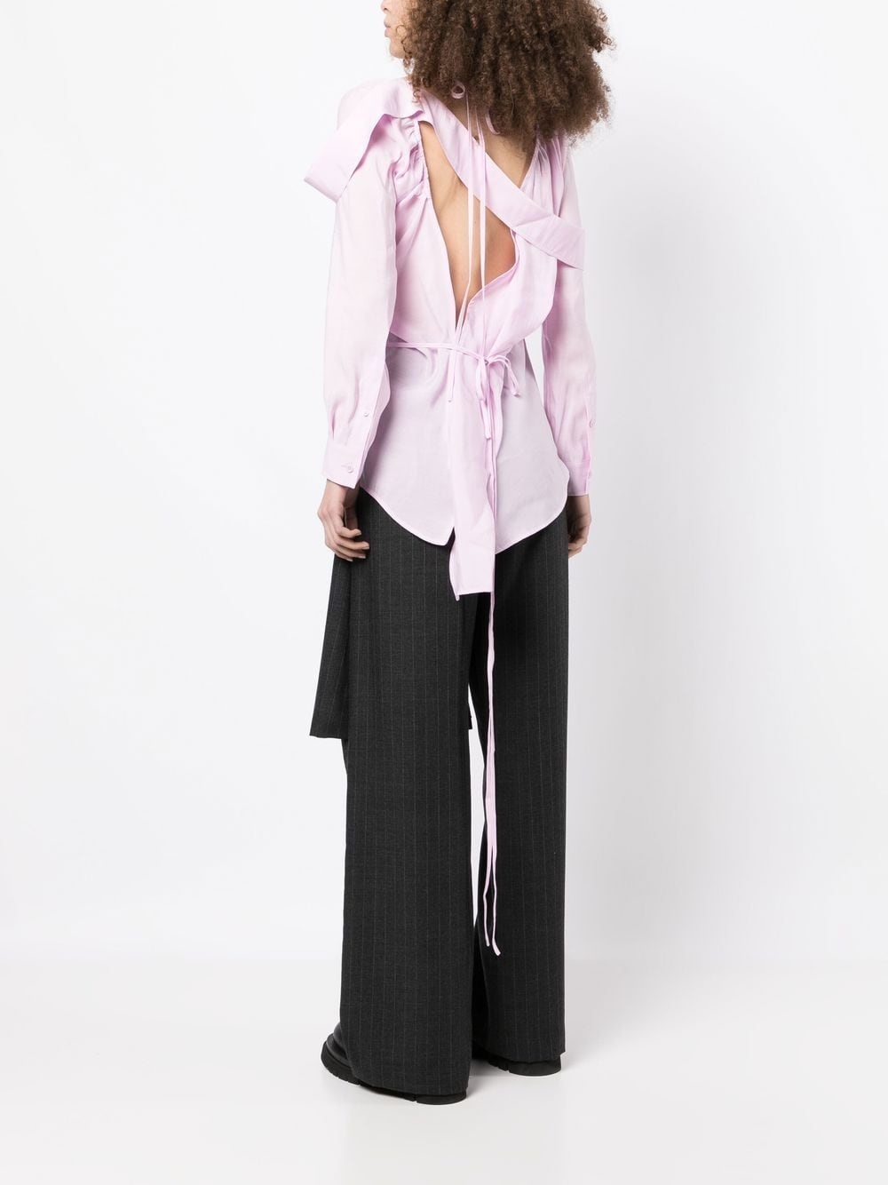 asymmetric-neck button-up shirt - 4