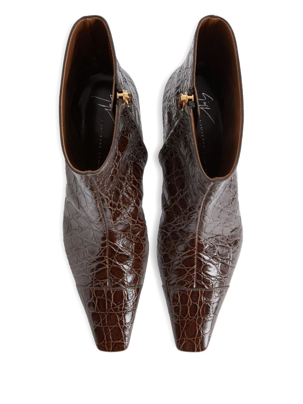 crocodile-effect square-toe boots - 2