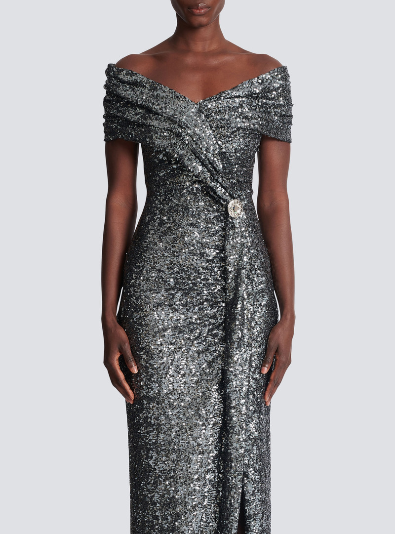 Long draped sequin dress 5