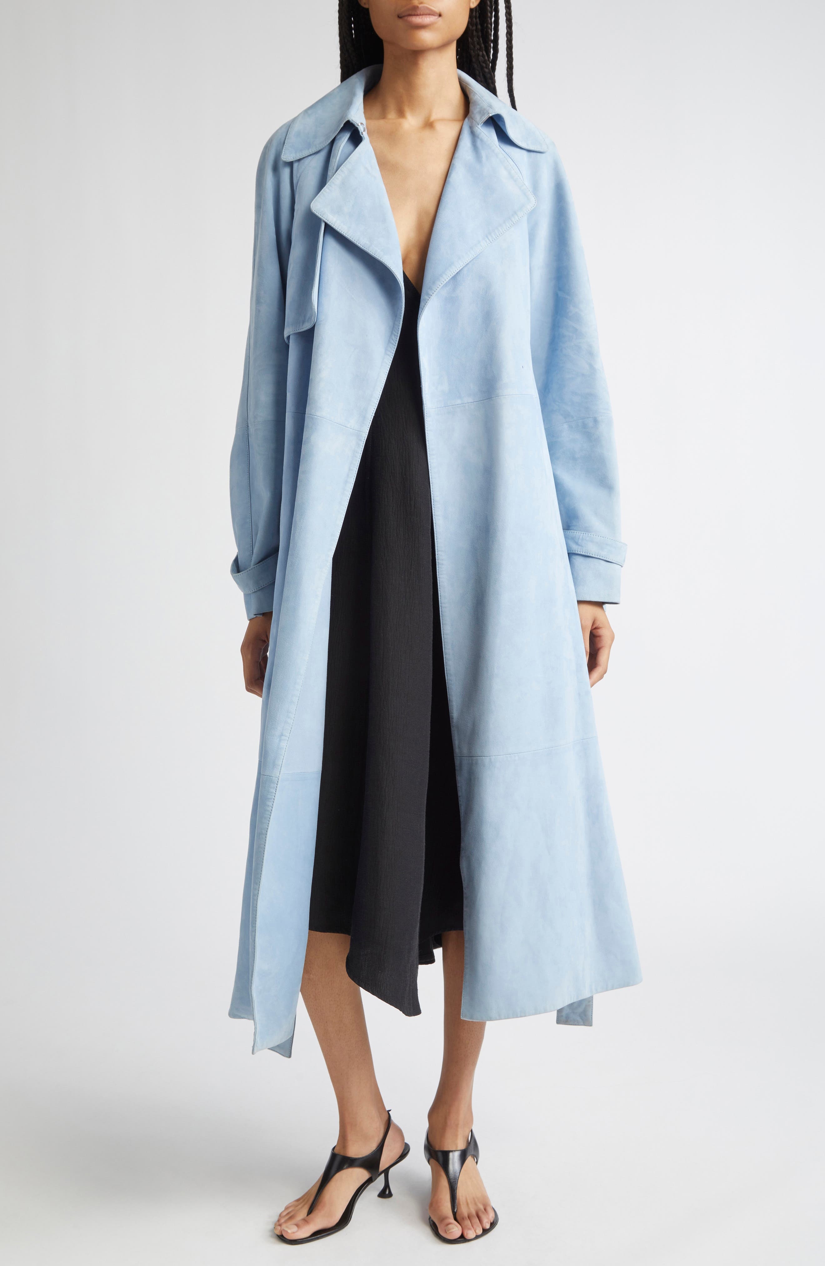 Proenza Schouler Ramona Belted Suede Trench Coat in Light Blue at Nordstrom - 2