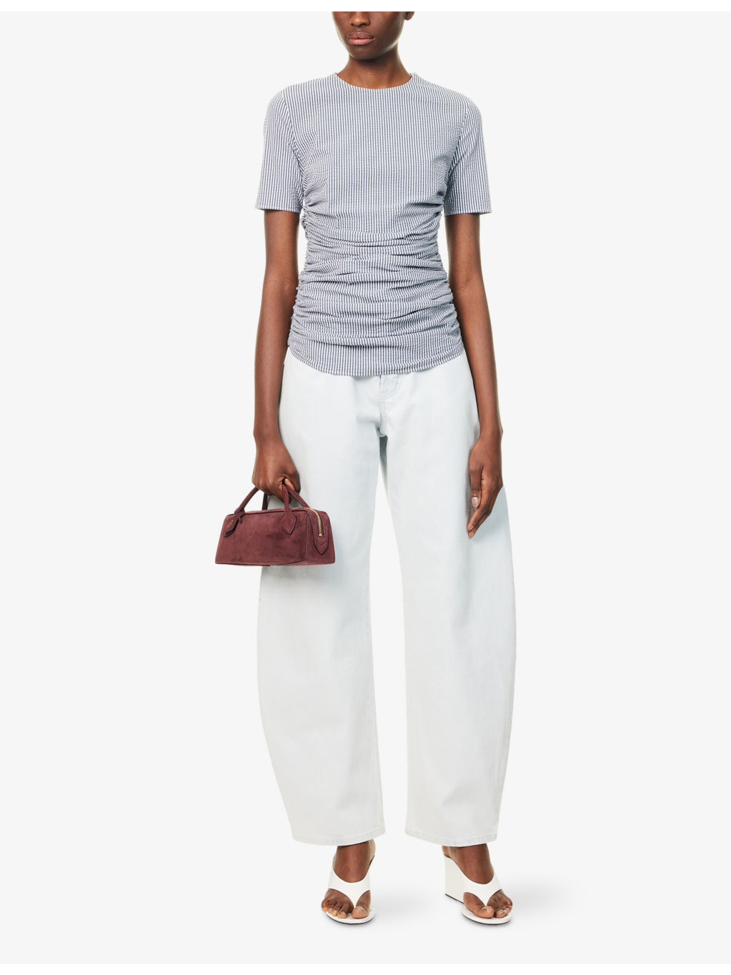 Pleated Striped Stretch-Woven T-Shirt - 2