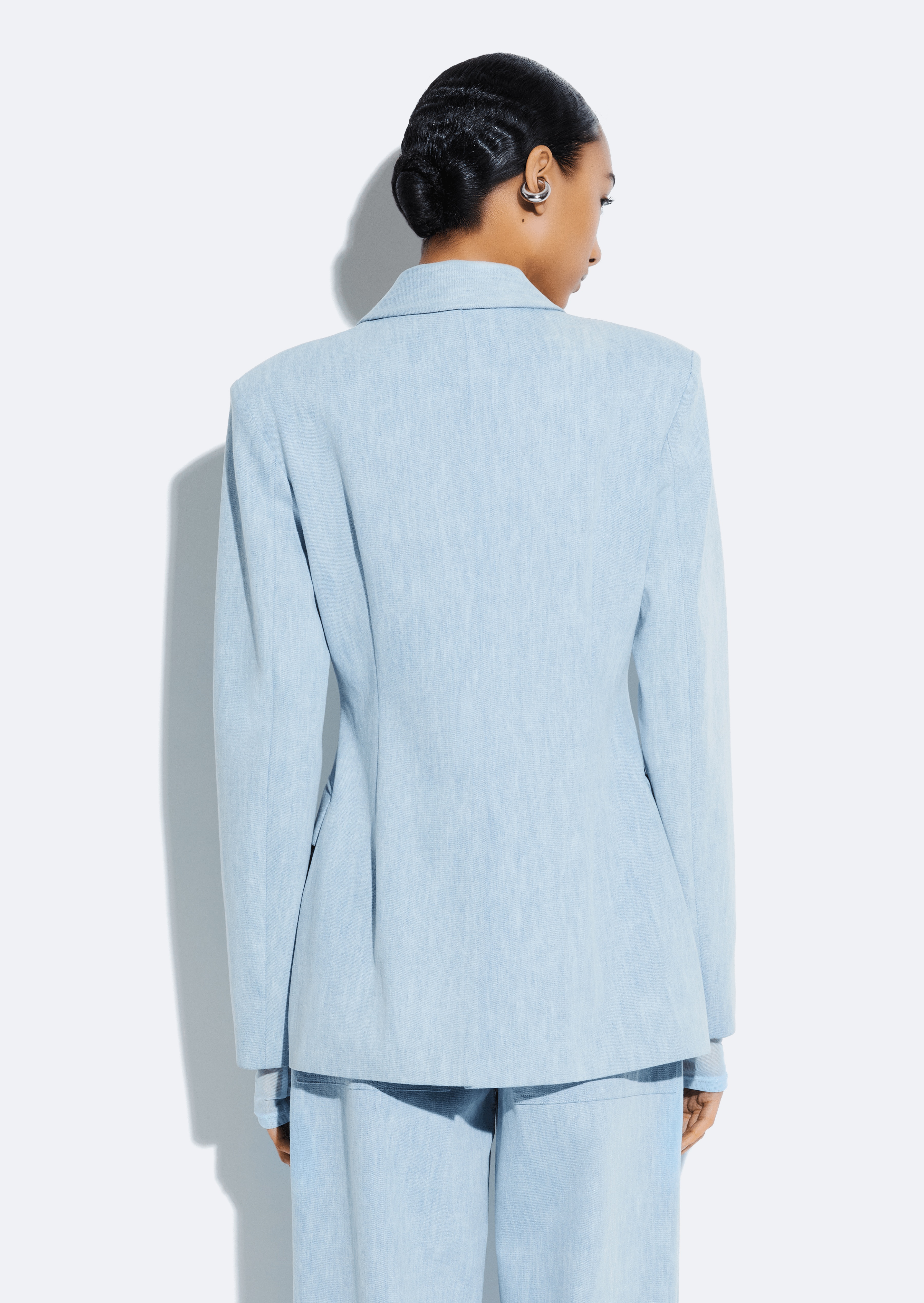 Washed Denim Fitted Blazer - 4