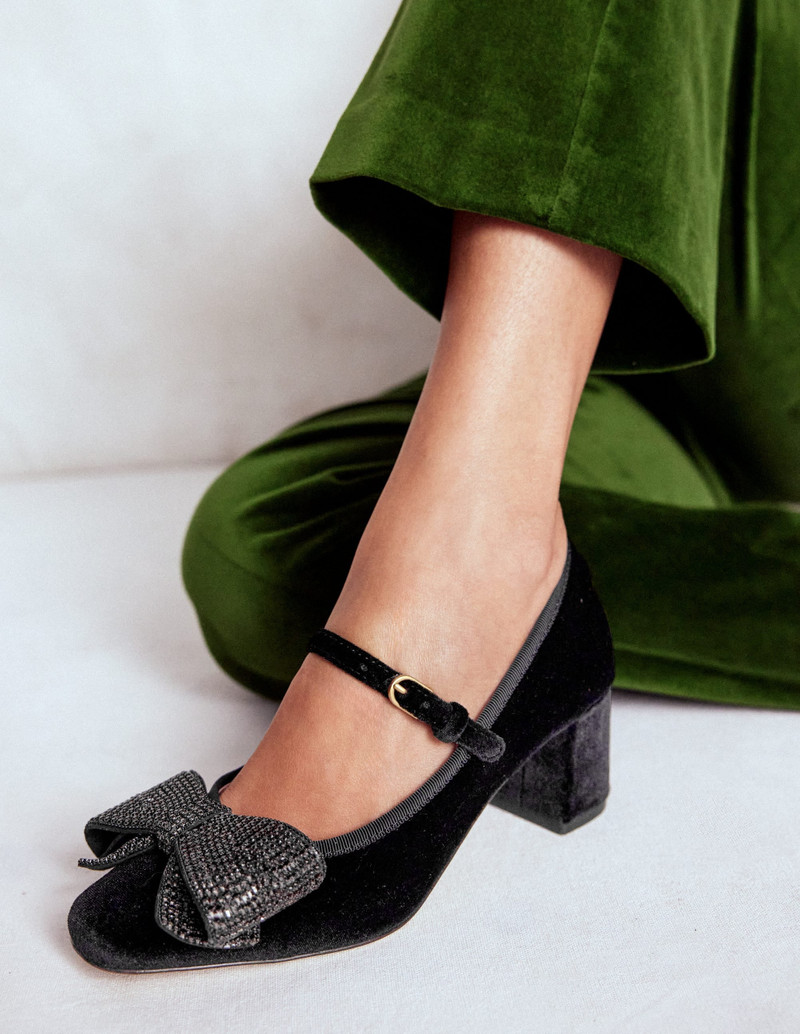 BODEN Embellished Bow Block Heels-Black outlook