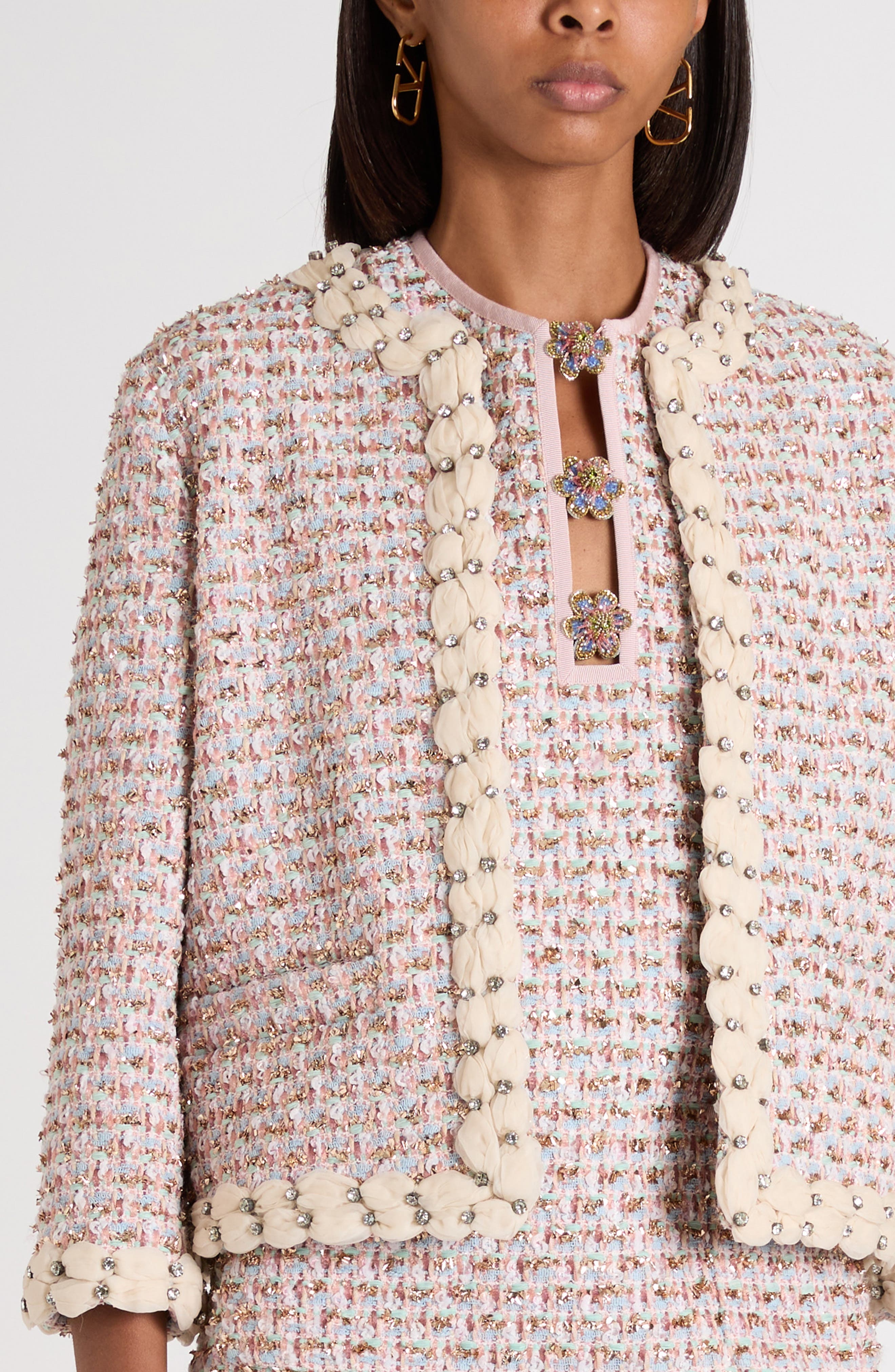 Valentino Garavani Embroidered Ribbon Tweed Jacket in Pink Multi at Nordstrom - 5