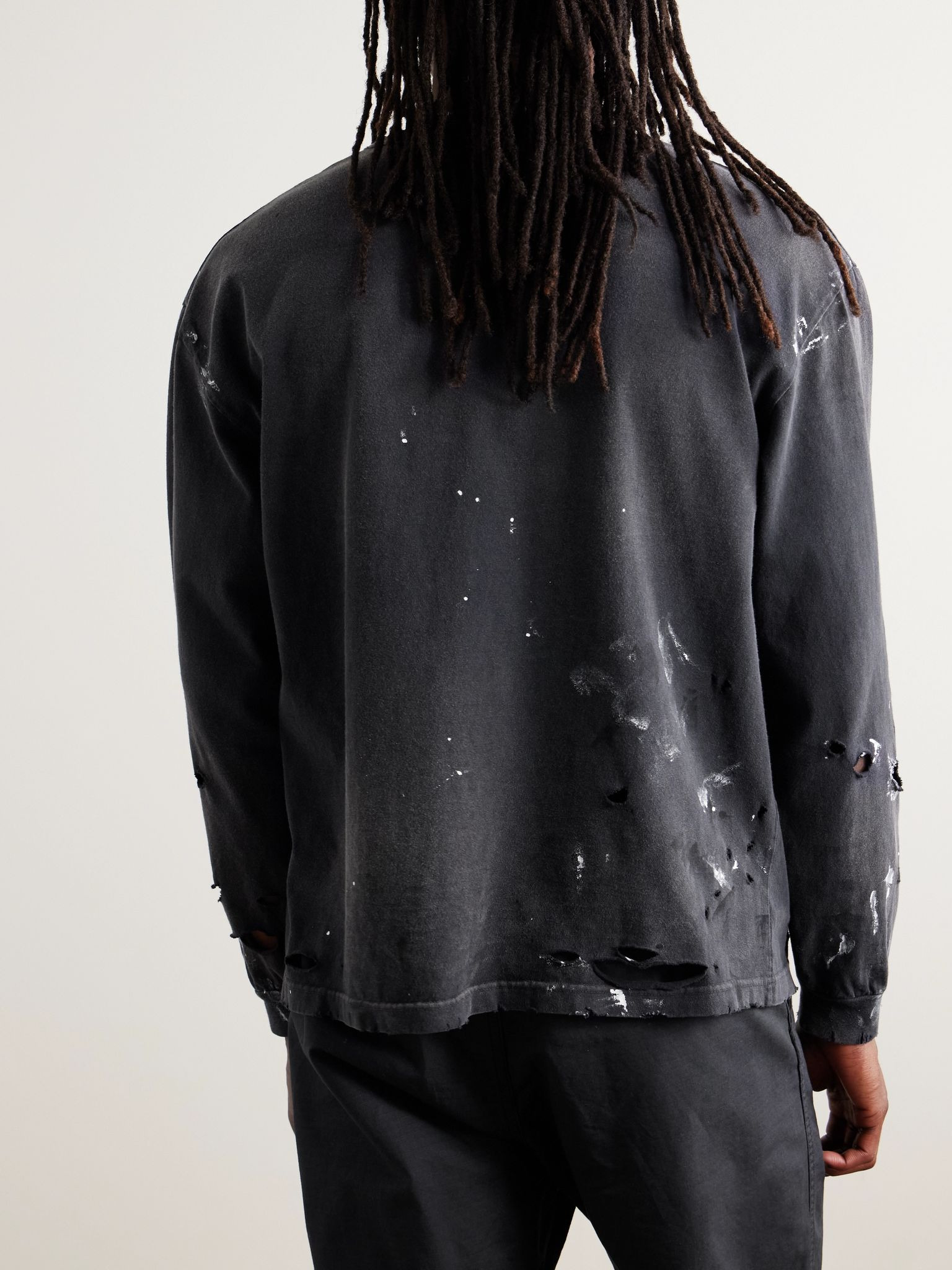 Savage Distressed Paint-Splattered Cotton-Jersey T-Shirt Black - 3