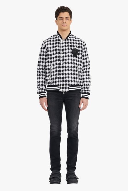 White and black houndstooth cotton bomber jacket - 4