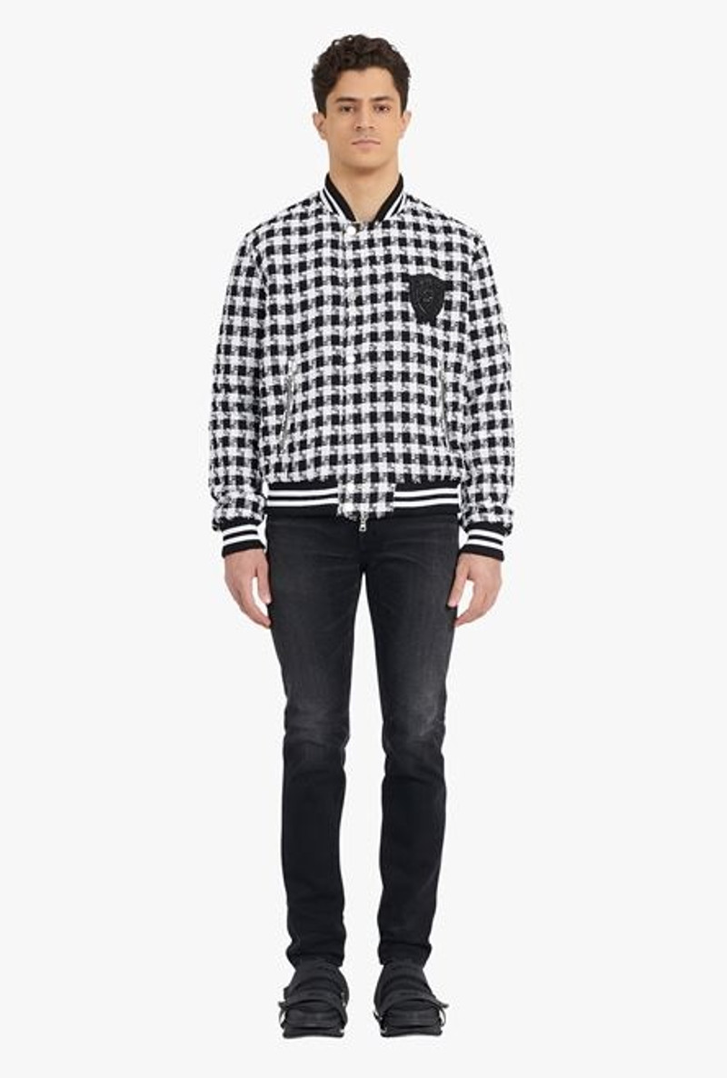 White and black houndstooth cotton bomber jacket 4