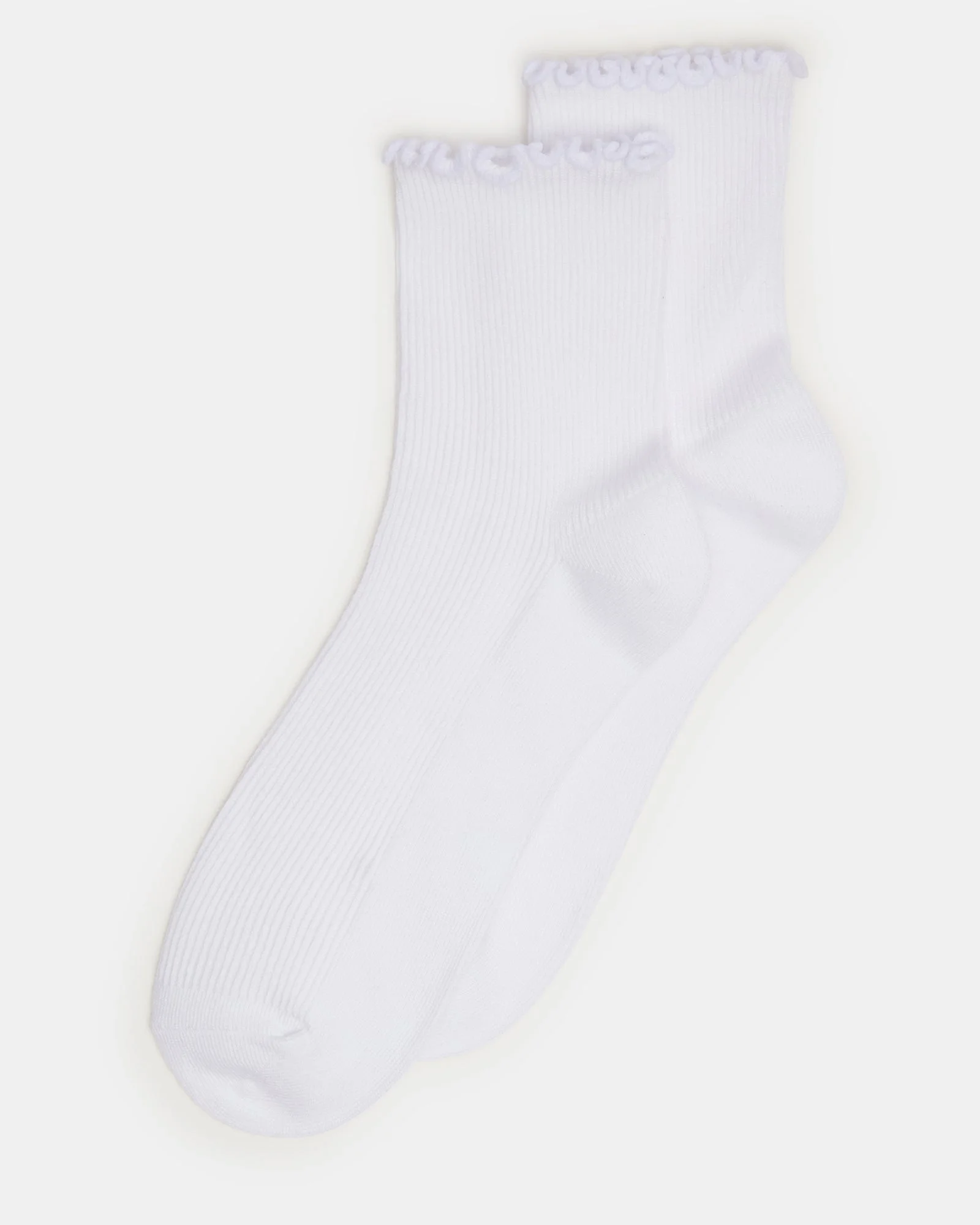 2 PACK LETTUCE EDGE RIB ANKLET SOCKS WHITE - 1
