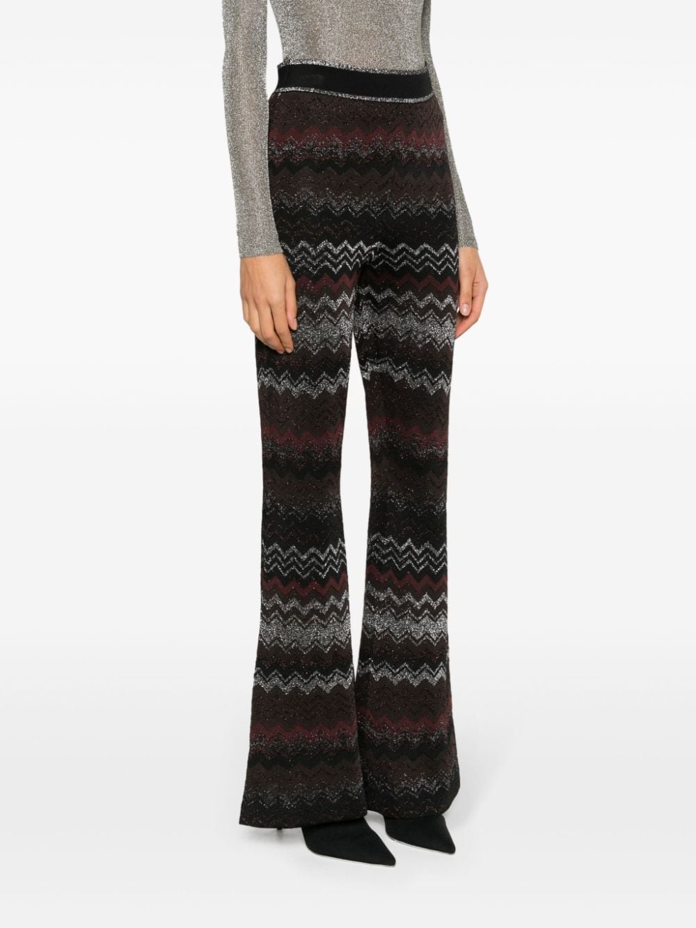 zigzag crochet-knit flared trousers - 3