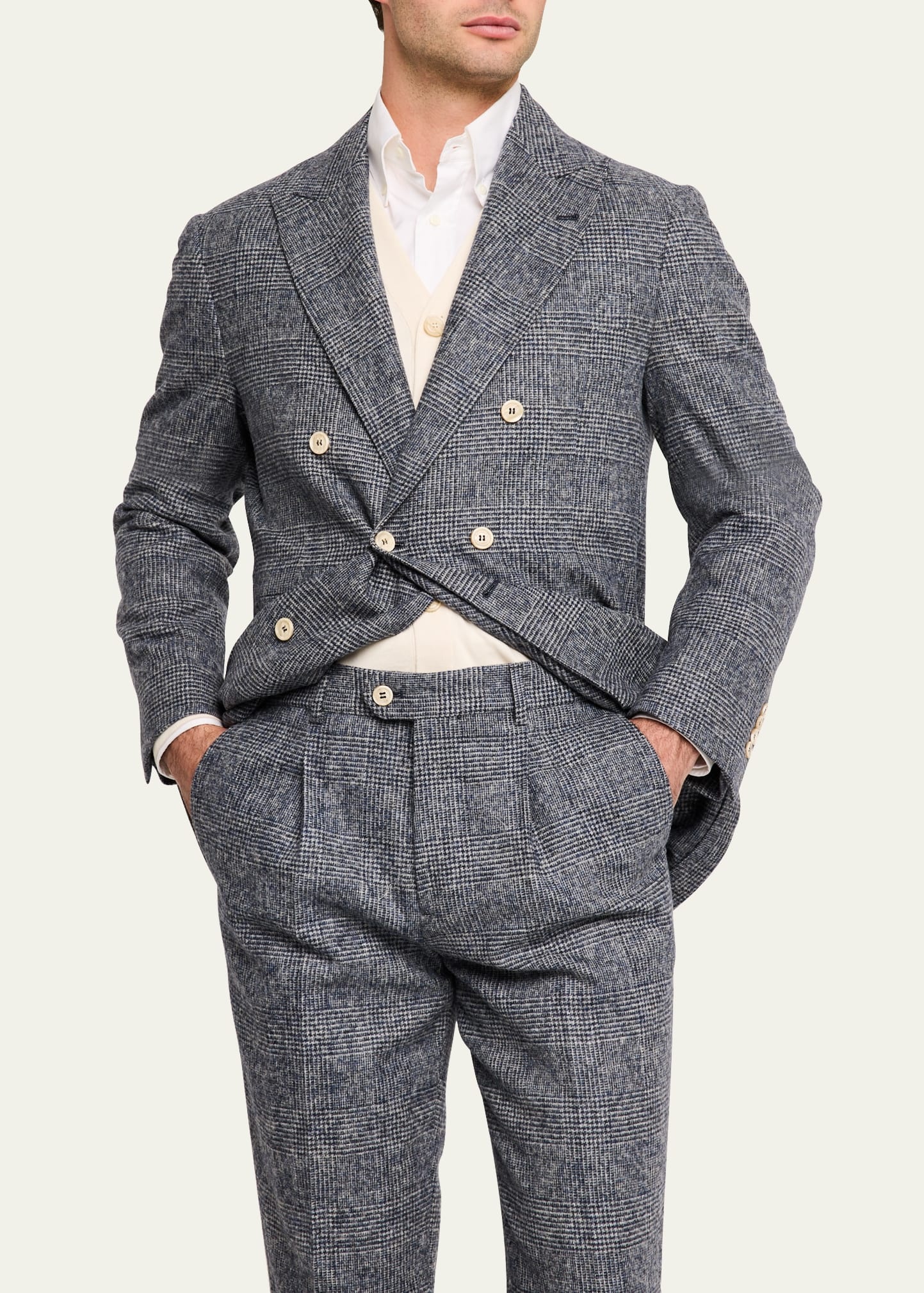 Men's Double-Breasted Plaid Suit - 4