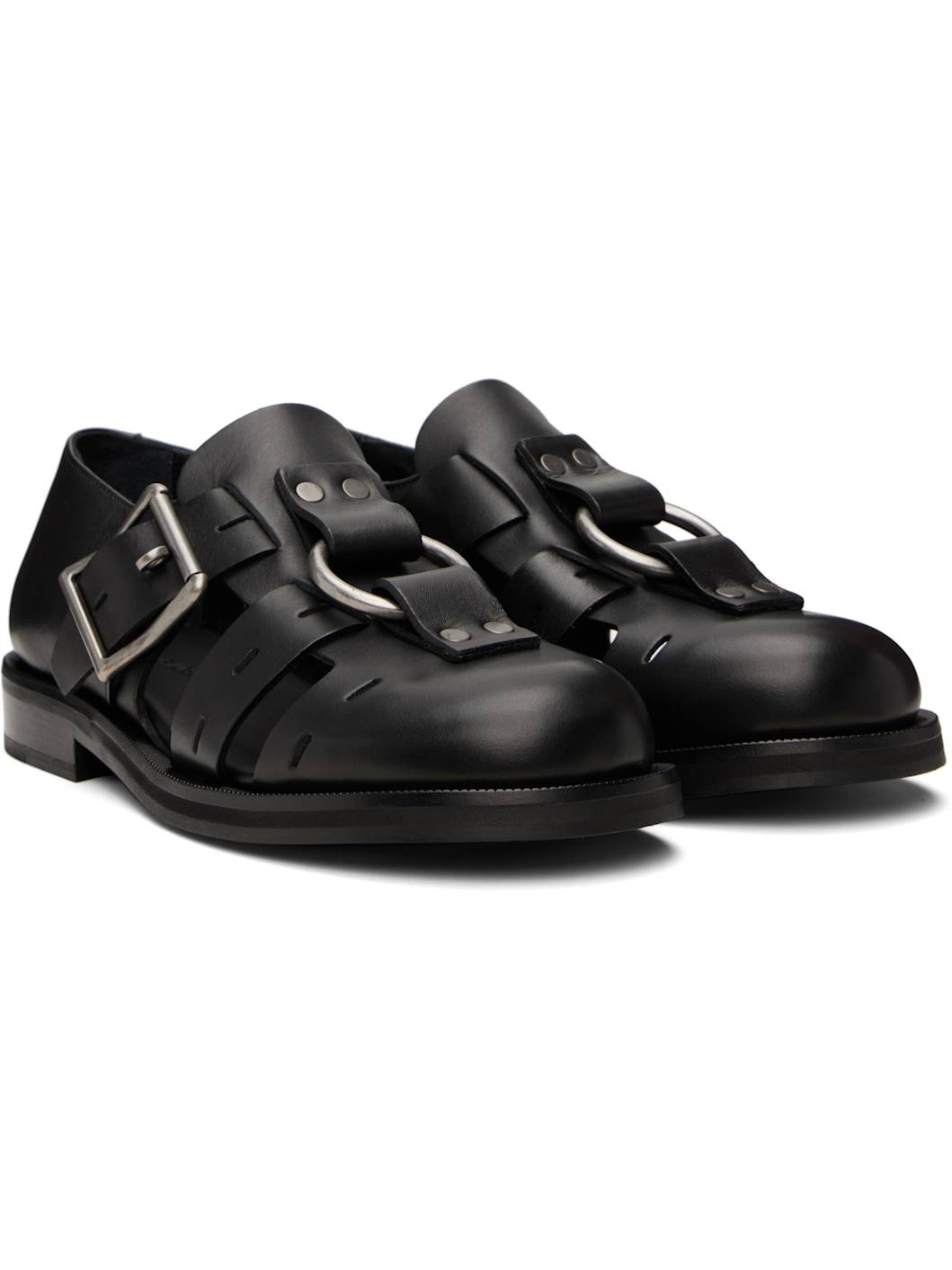 Black Bondage Belt Sandals - 4