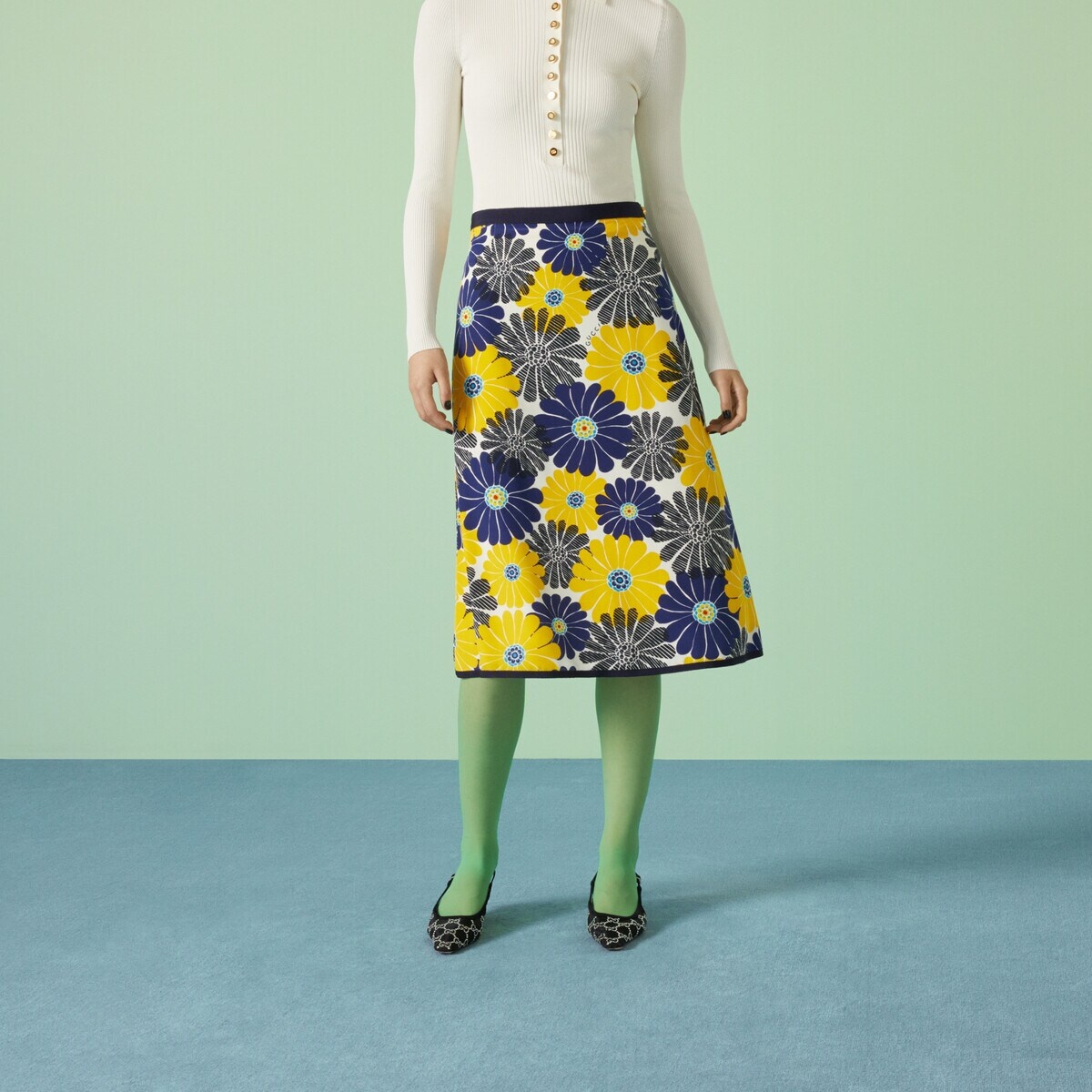 Gucci flower print silk skirt - 5
