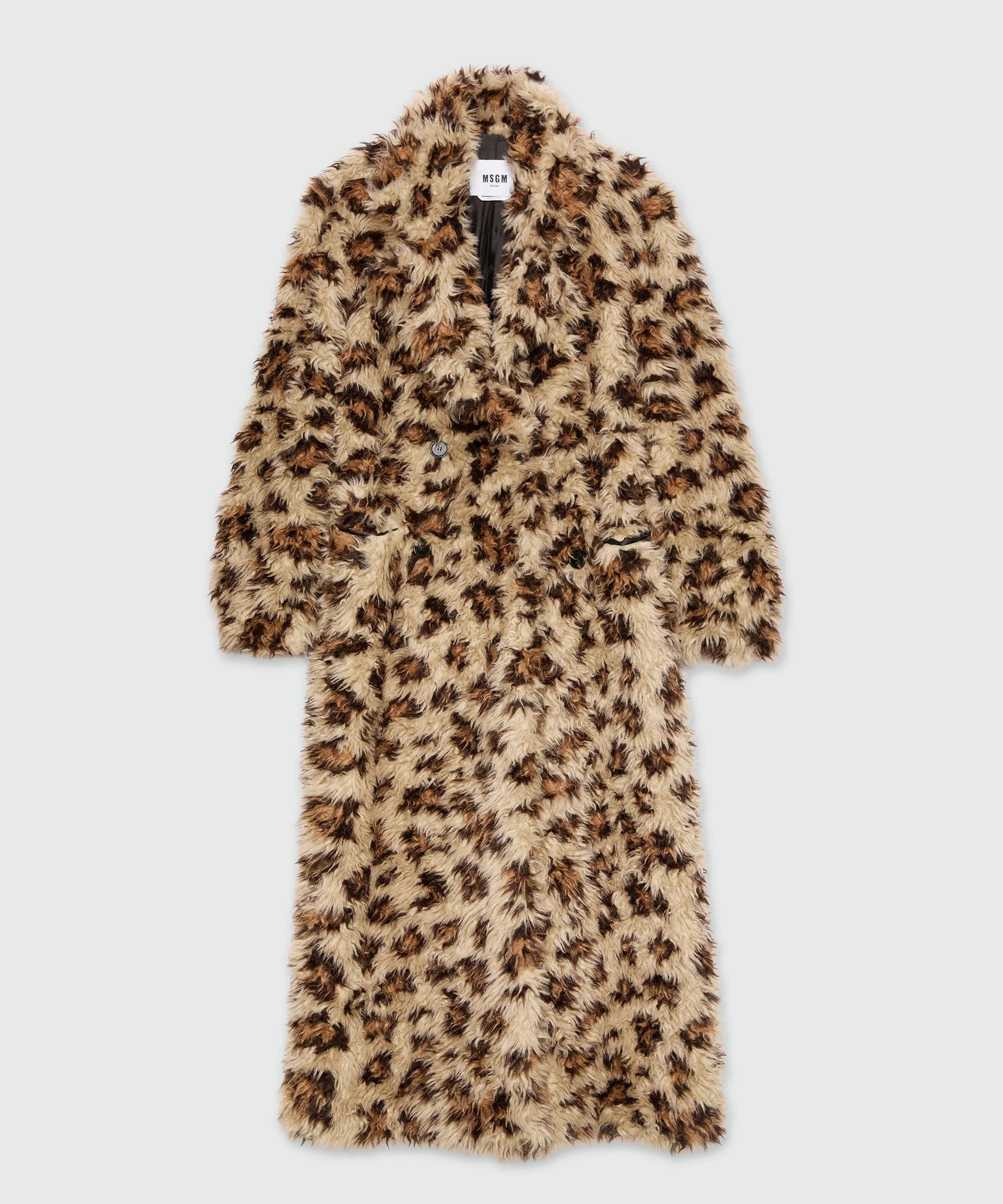 Long beige animalier coat in shaggy-effect faux fur - 1