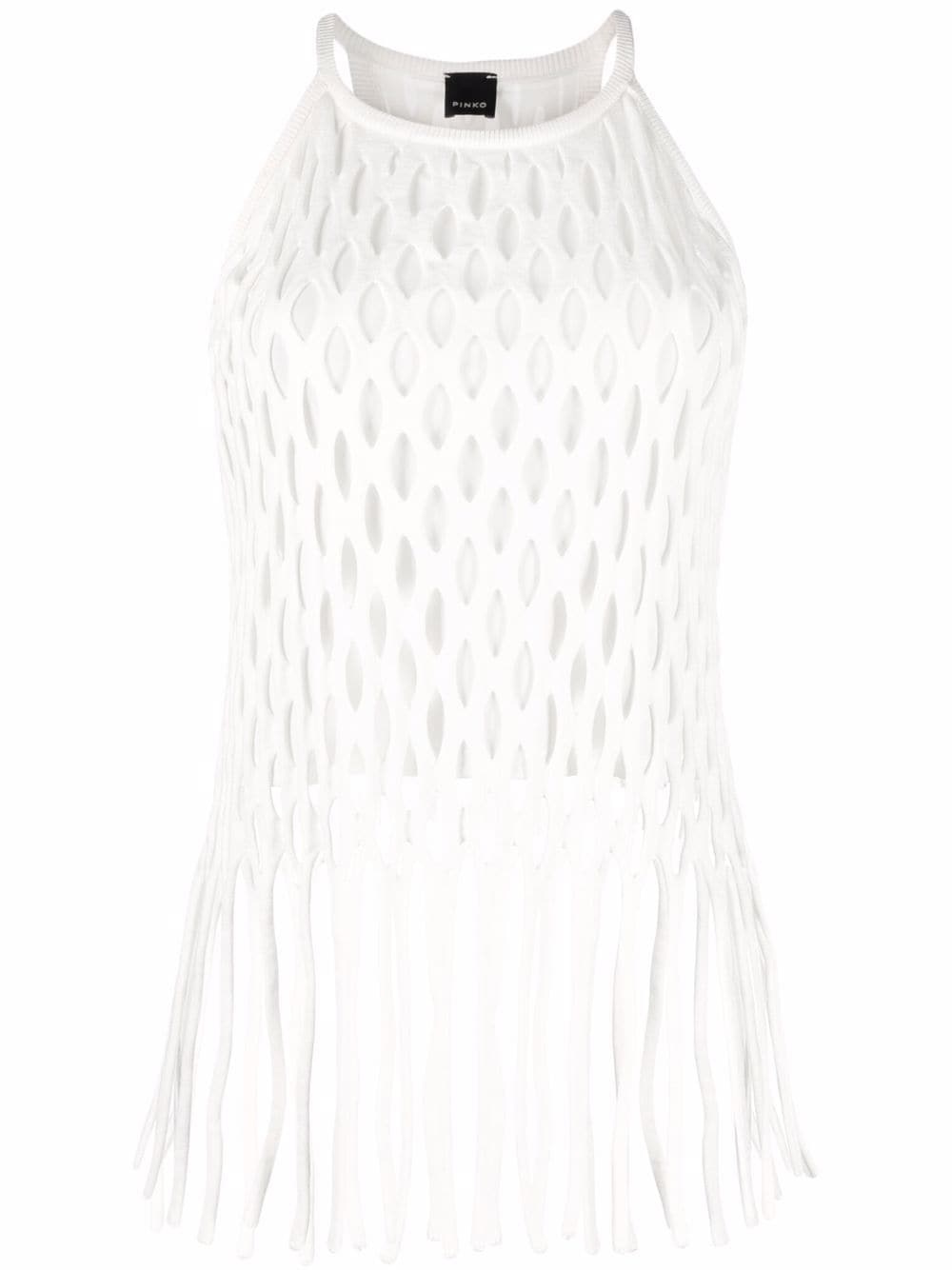 fringed open-knit halterneck top - 1