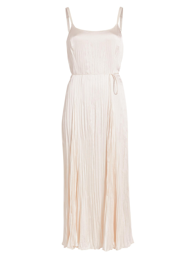 Women's Crushed Satin Pleated Tie-Waist Slip Midi-dress - Chiffon 1
