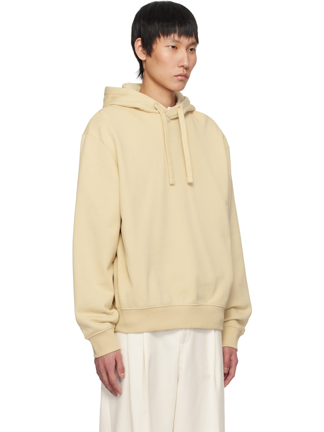 Beige Logo Print Cotton-Terry Hoodie - 2