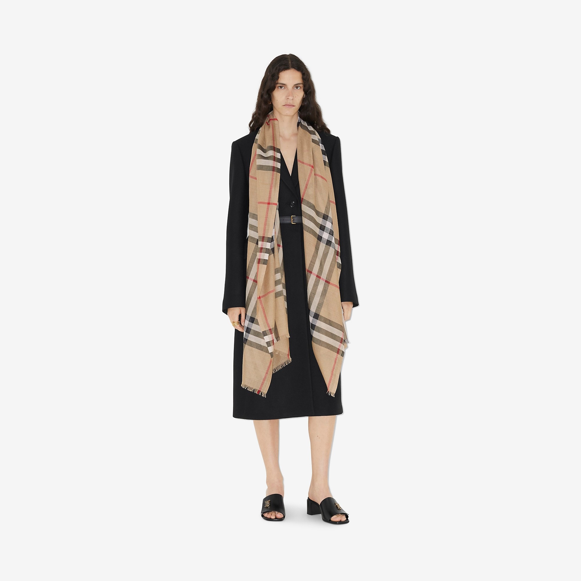 Lightweight Check Wool Silk Scarf - 2