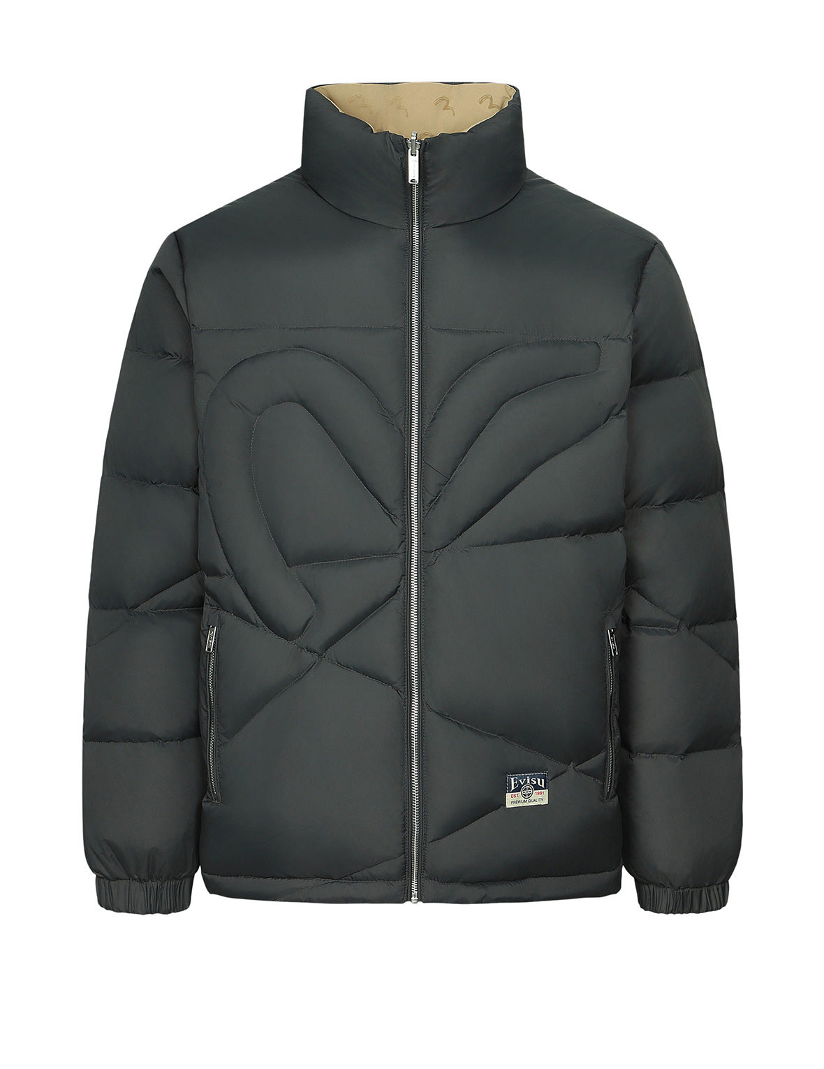Seagull Print Loose Fit Reversible Down Jacket - 14