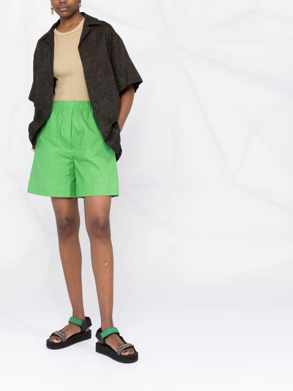 elasticated-waistband cotton shorts - 2