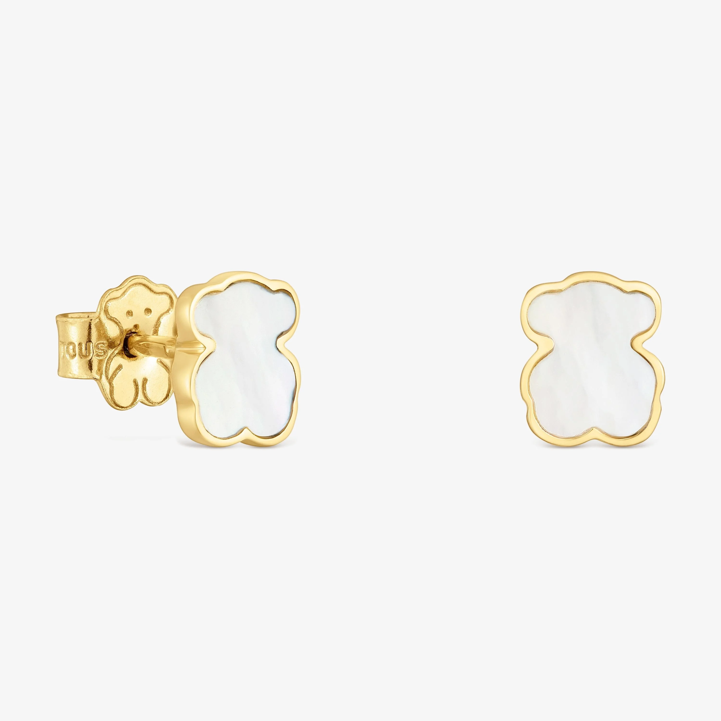 14K solid gold Bear earrings with mother-of-pearl XXS - 1