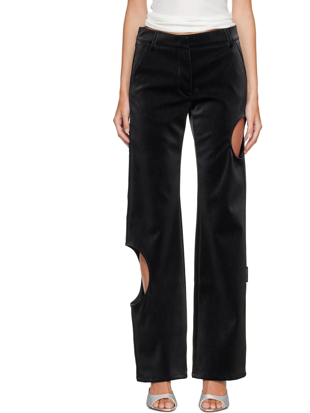 Black Velvet Coated Meteor Faux-Leather Pants - 1