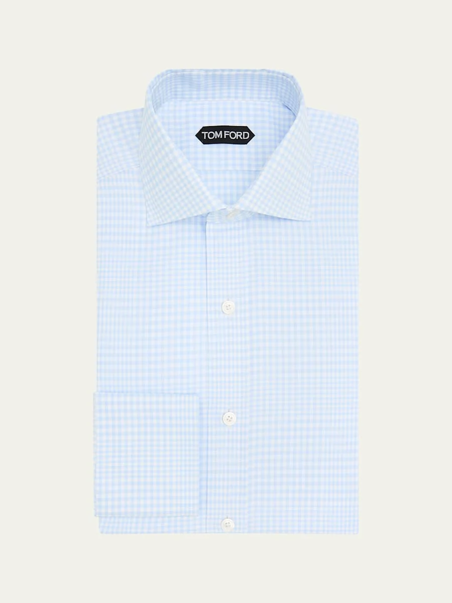 Men's Gingham Check Cotton Dress Shirt - 1