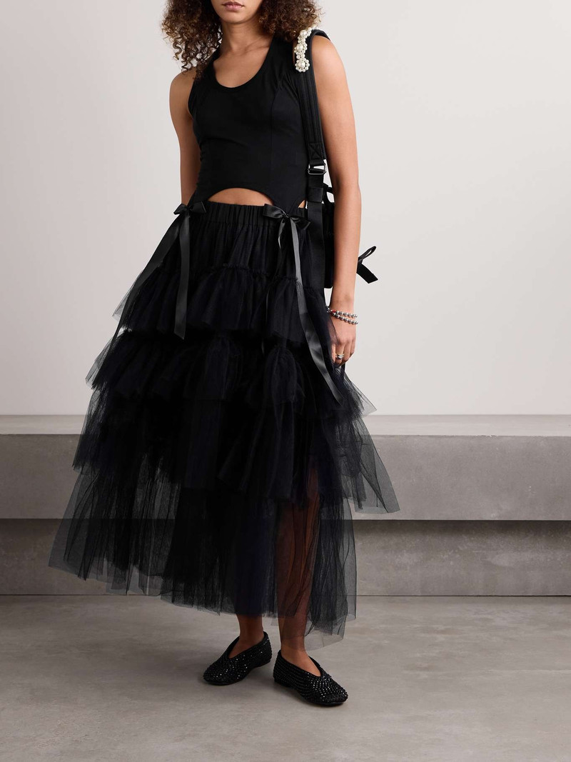 Simone Rocha Easy cropped bow-detailed satin-trimmed cotton-jersey tank outlook
