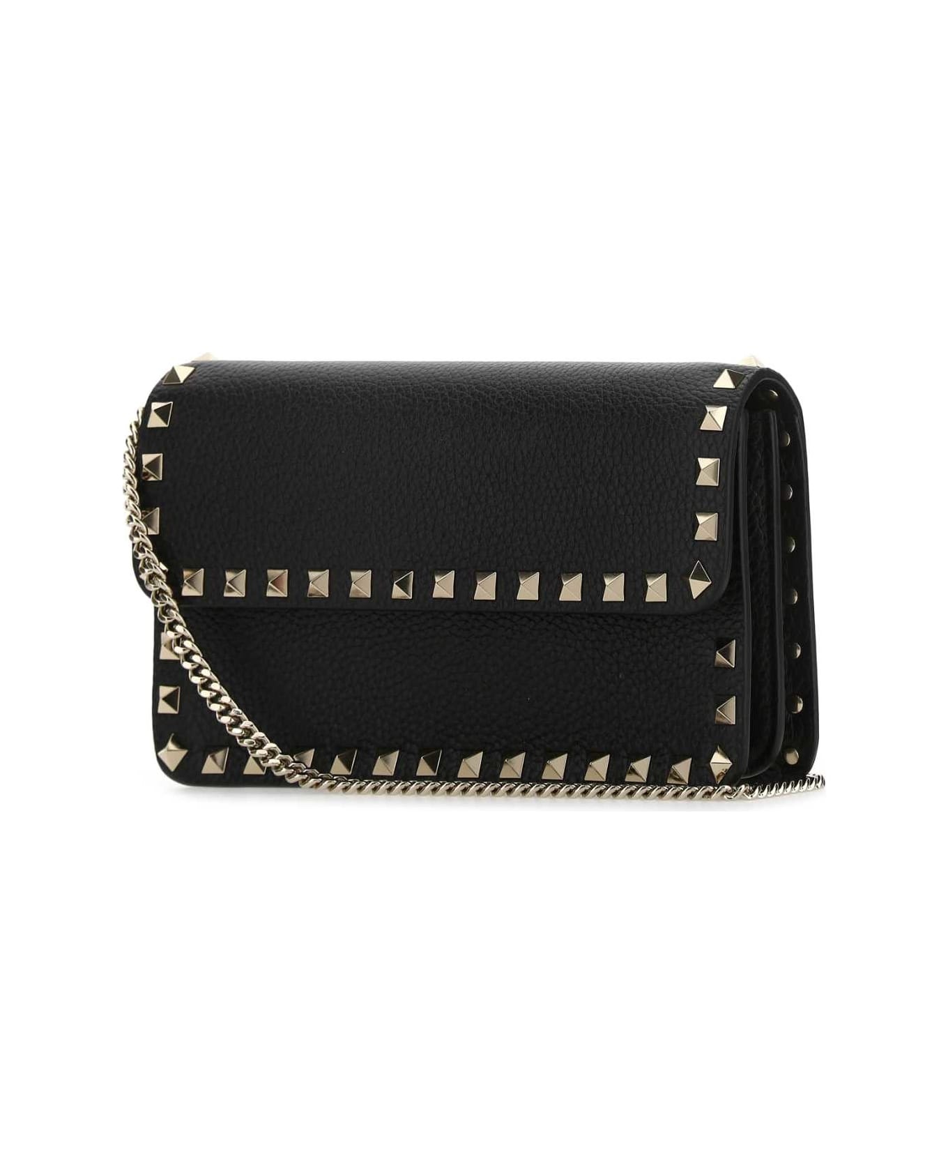 Black Leather Rockstud Clutch - 2