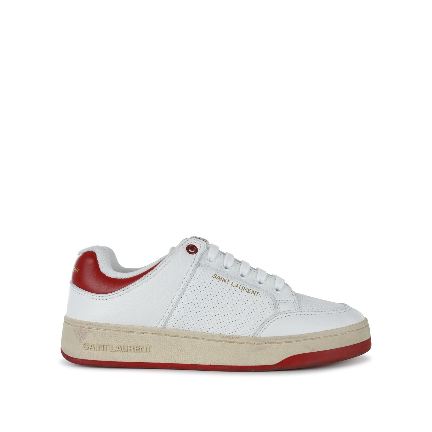 WHITE AND RED LEATHER SL/61 SNEAKERS - 1