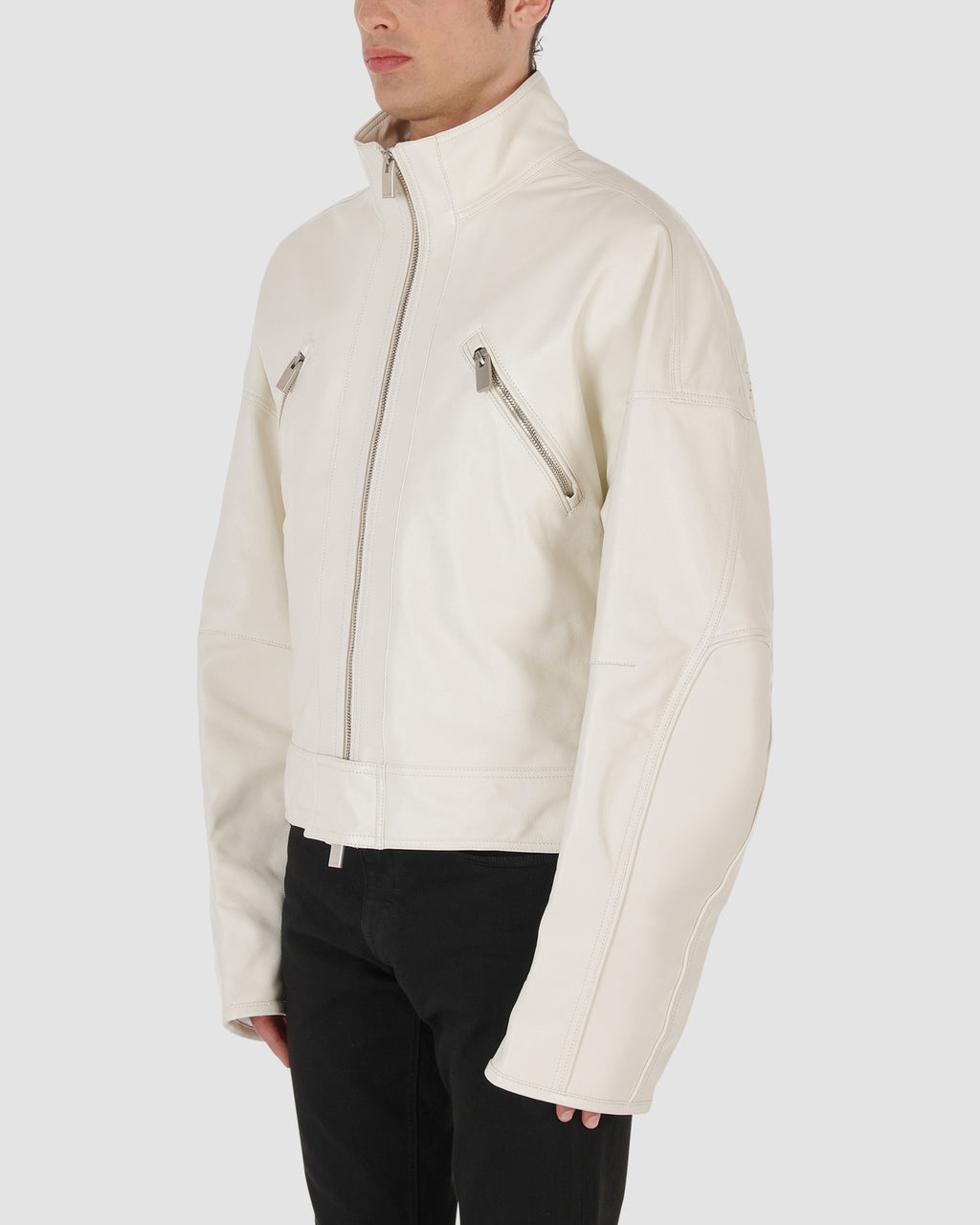 OVERSIZE LEATHER LOGO MOTO JACKET - 3