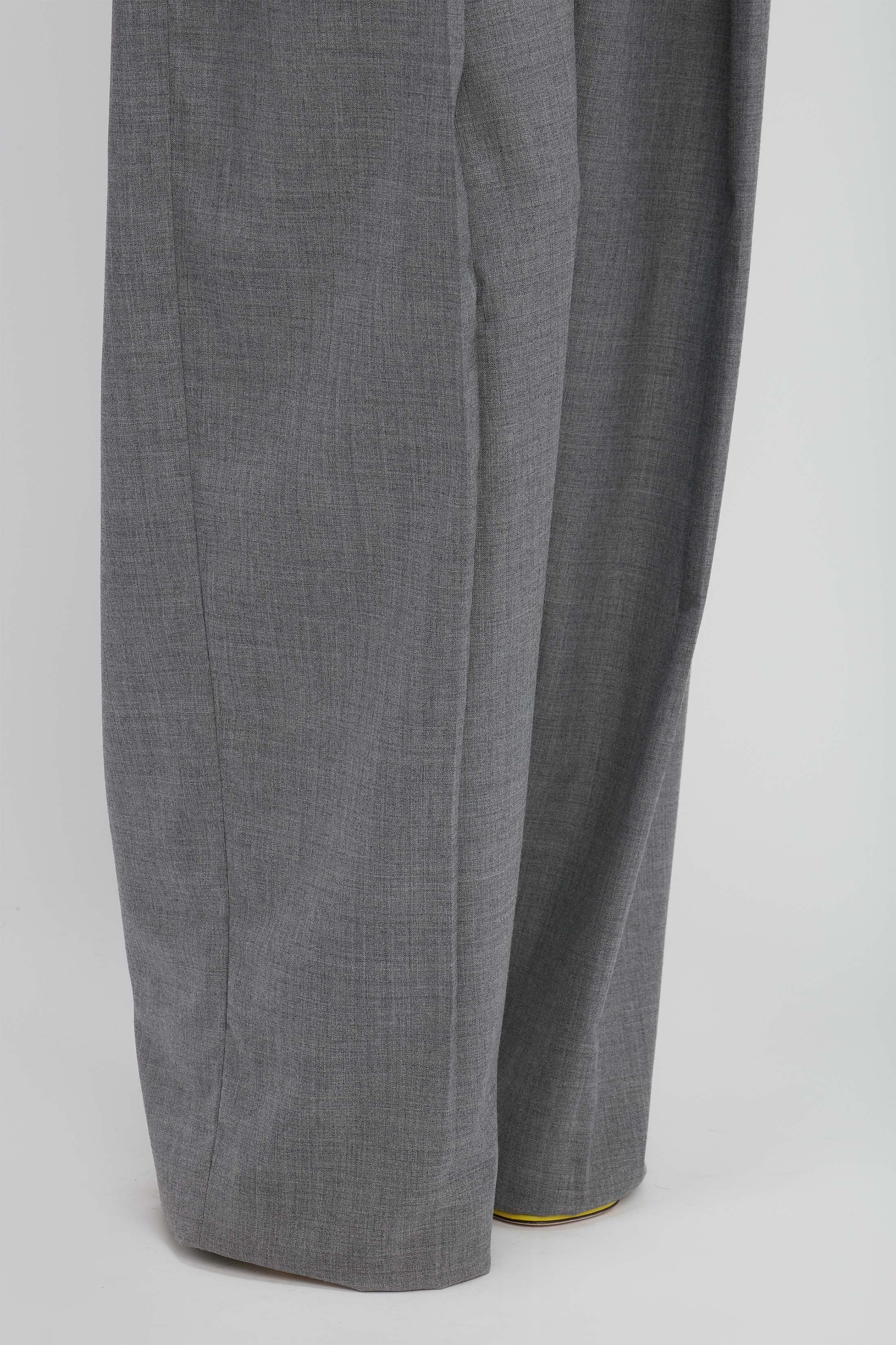 Wide Leg Pleated Trouser in Grey Melange - 7