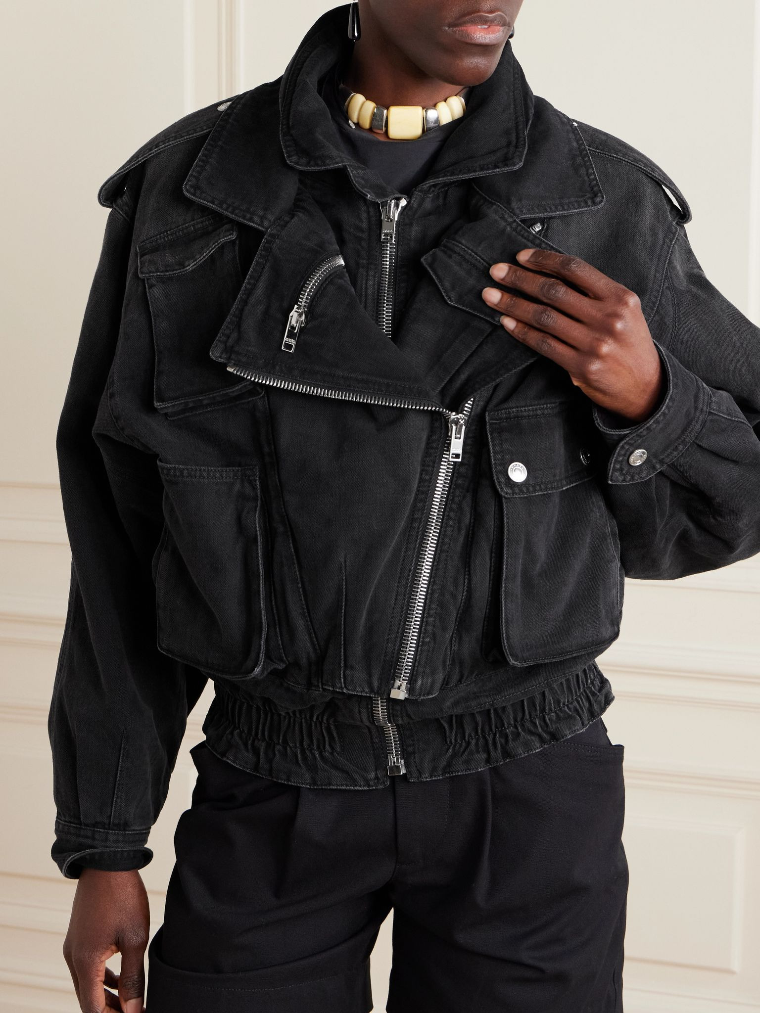 Aneli layered denim jacket Black - 3