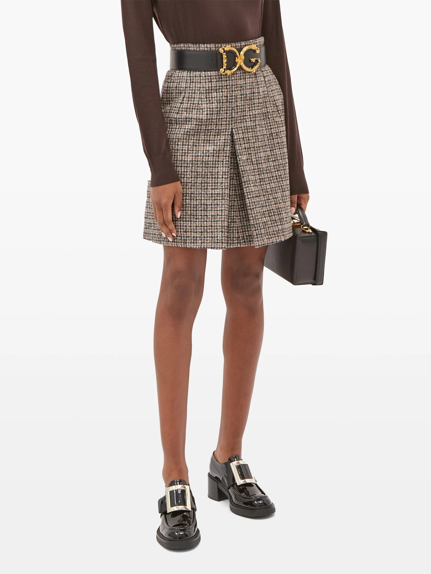 Checked alpaca-blend tweed mini skirt - 6