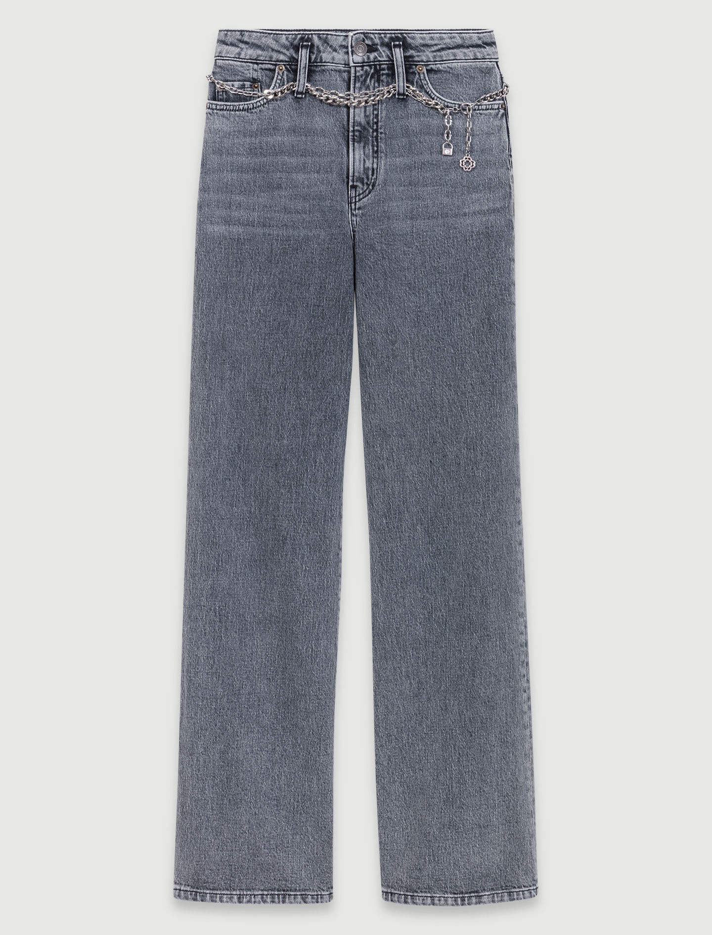 Wide-leg jeans with chain-link belt - 1
