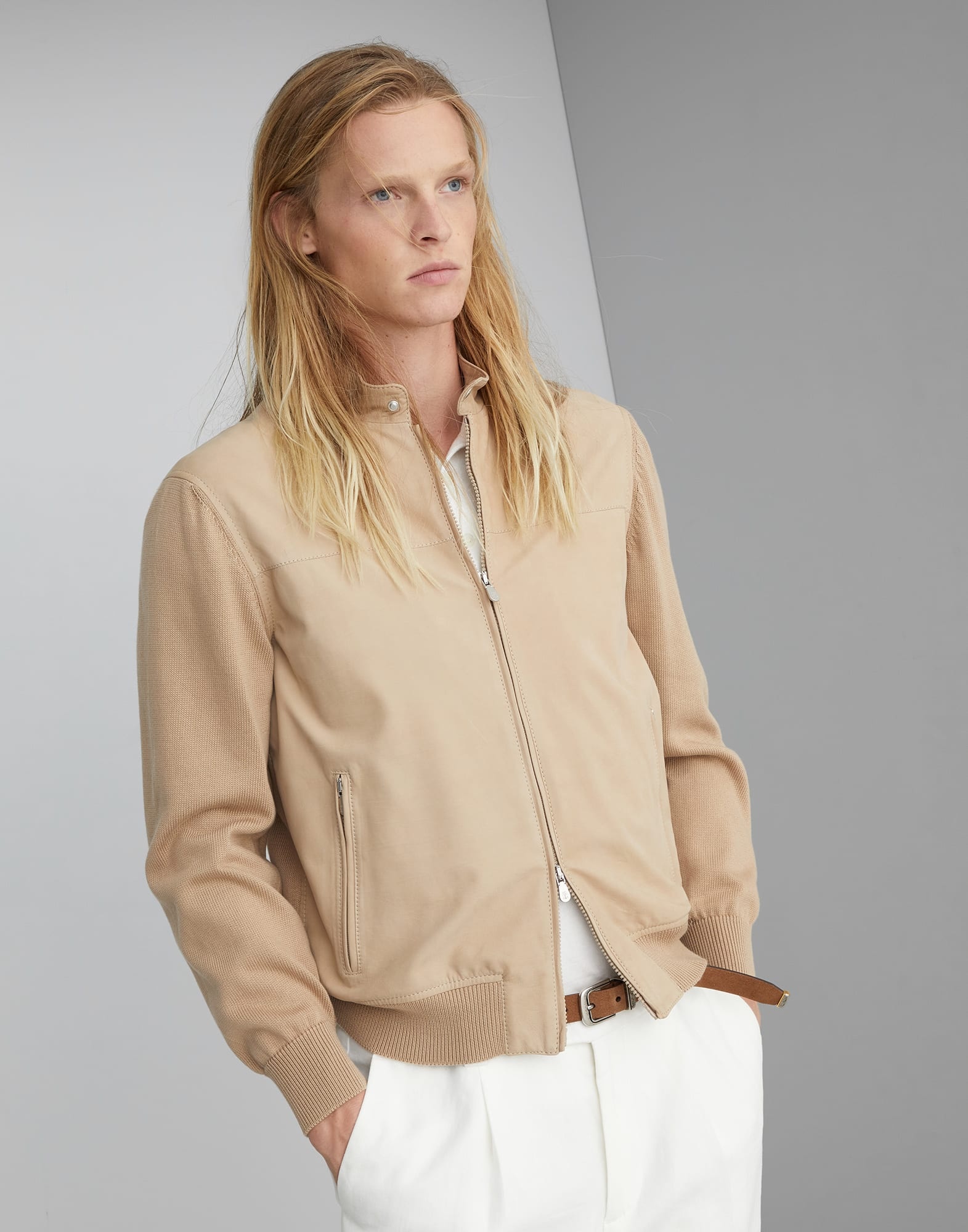 Nubuck and cotton knit pilot jacket - 1