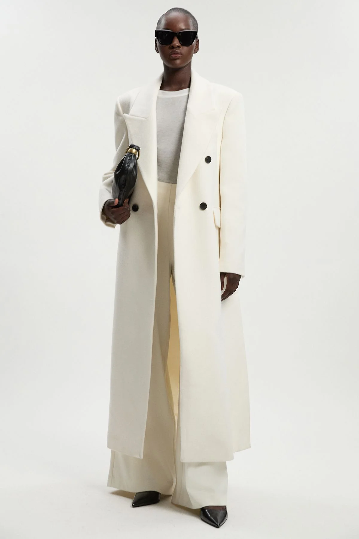 Petite Brushed Wool Oversized Double Breasted Tailored Maxi Coat - 1