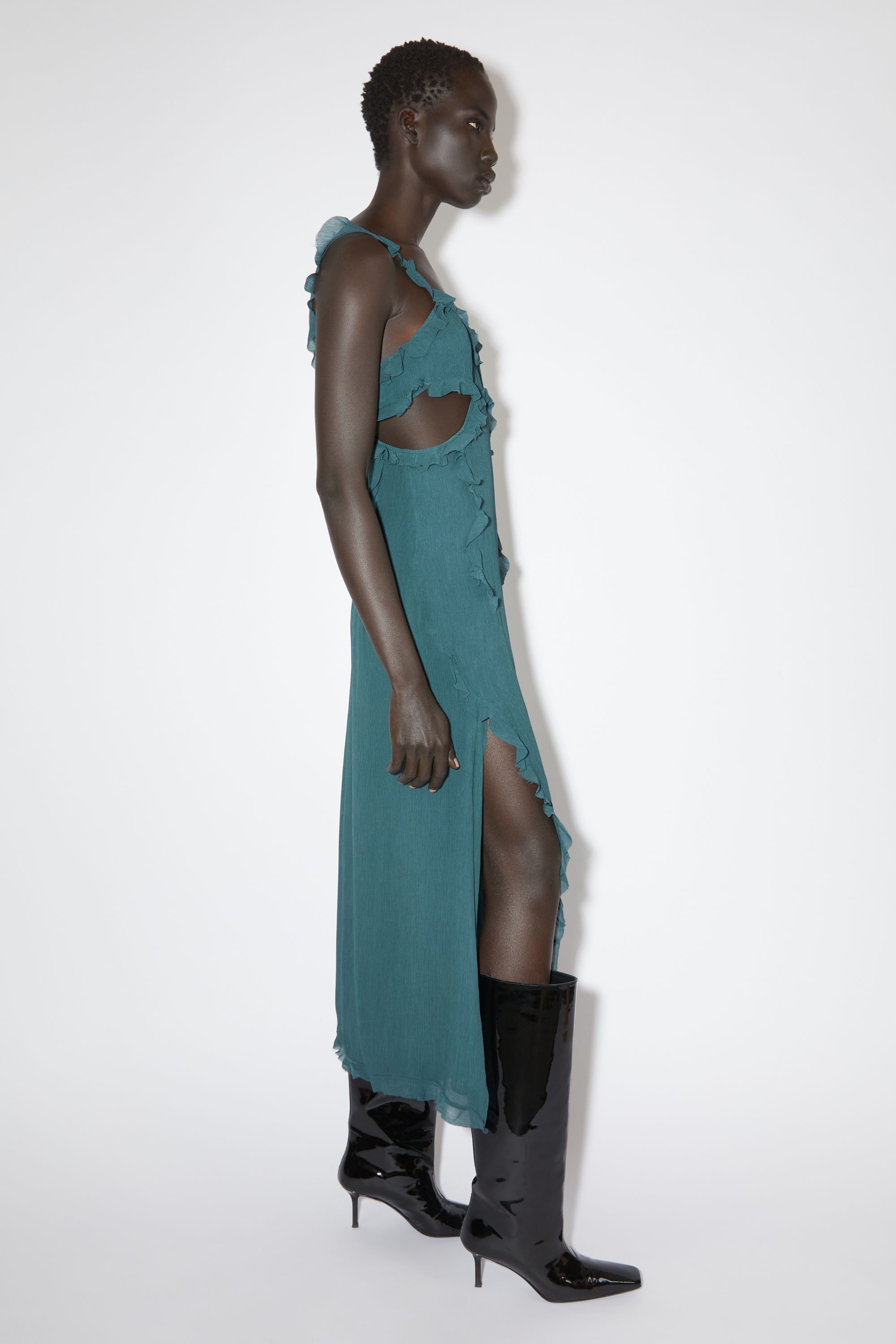 Ruffle slip dress - Petrol blue - 4