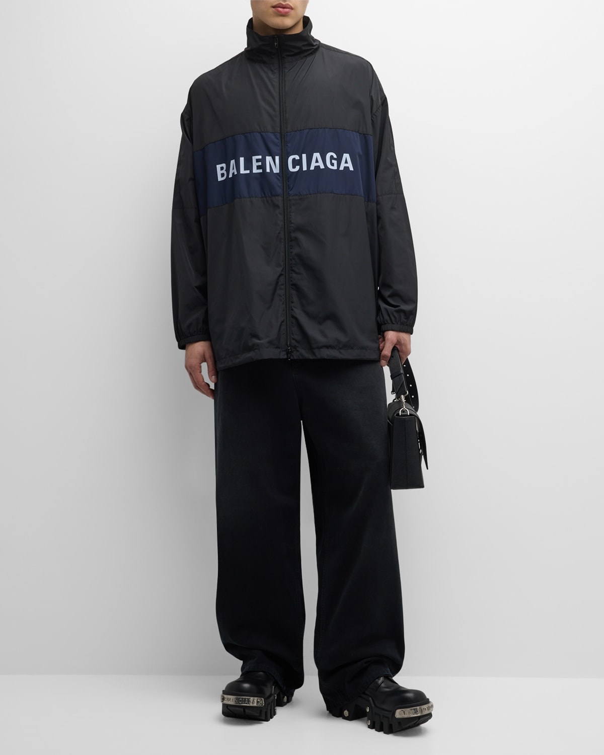 BALENCIAGA Men's Bicolor Logo Zip-Up Jacket | neimanmarcus