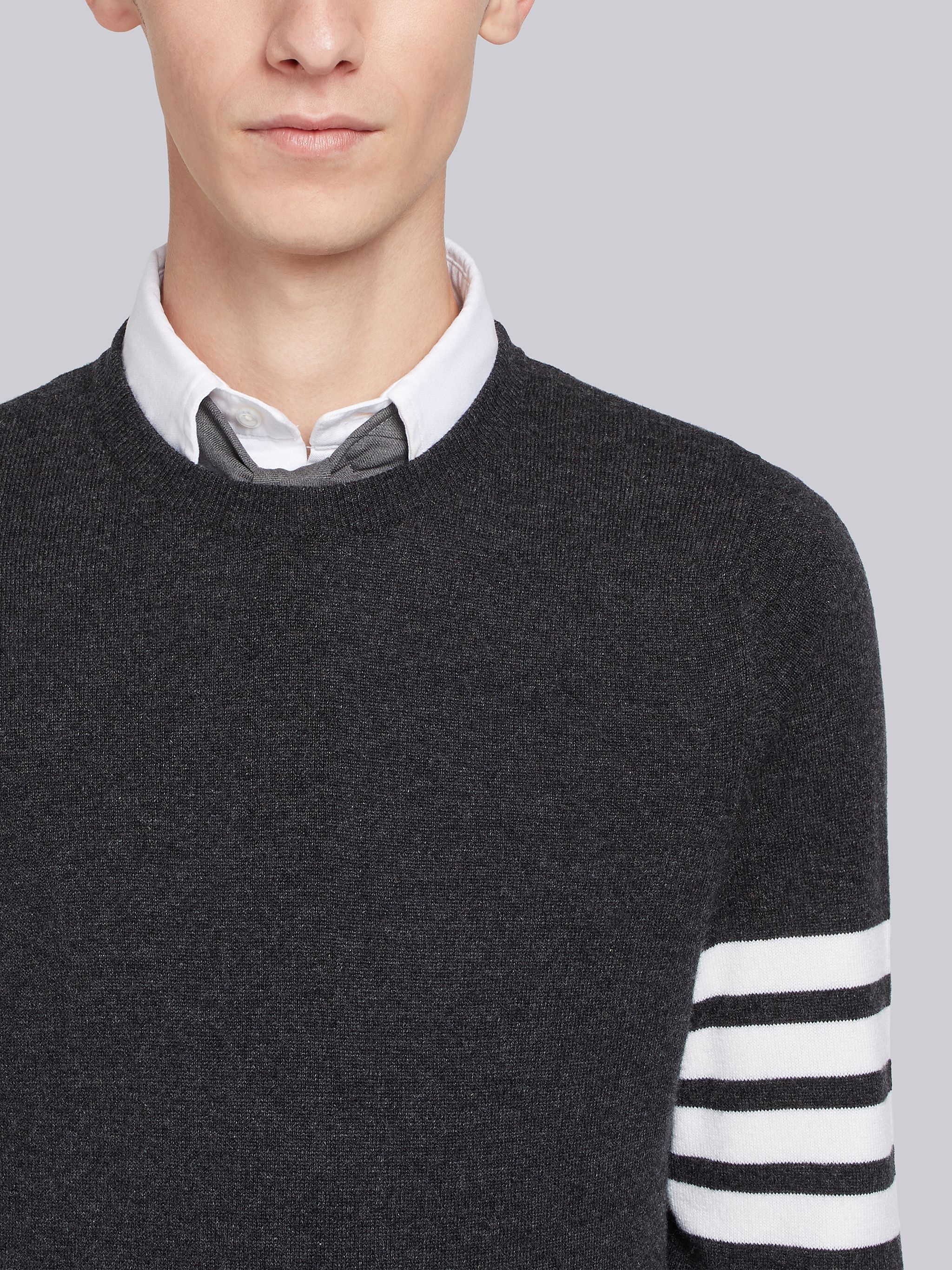 Dark Grey Cashmere 4-bar Crew Neck Pullover - 5