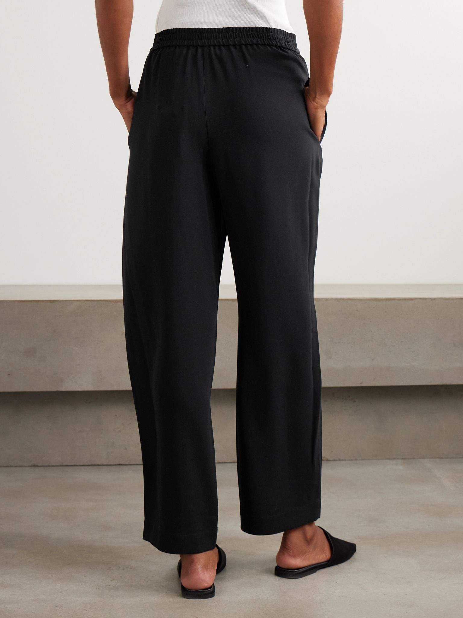 Satin-crepe wide-leg pants Black - 4