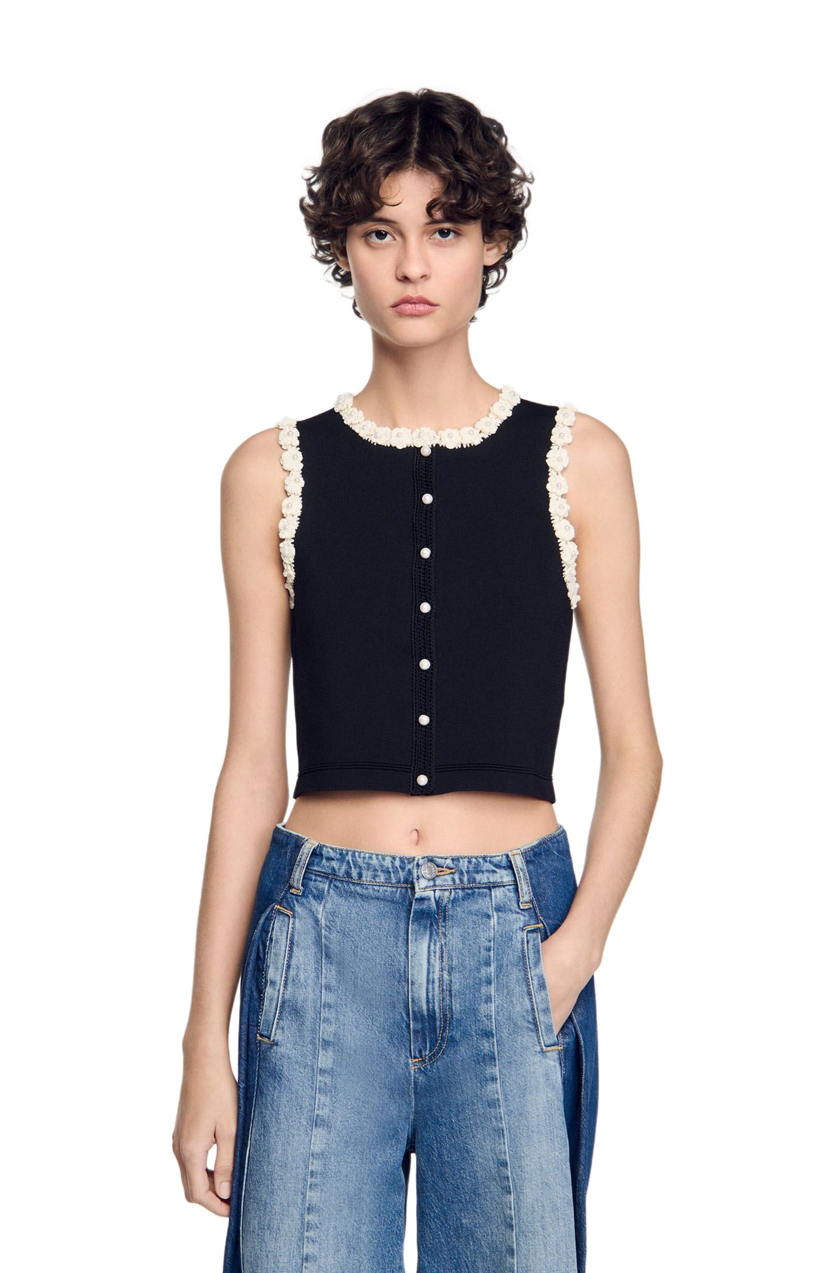 SANDRO Crochet cardigan in Black at Nordstrom - 3