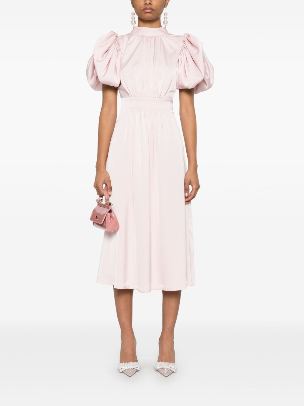 puff-sleeve satin midi dress - 2