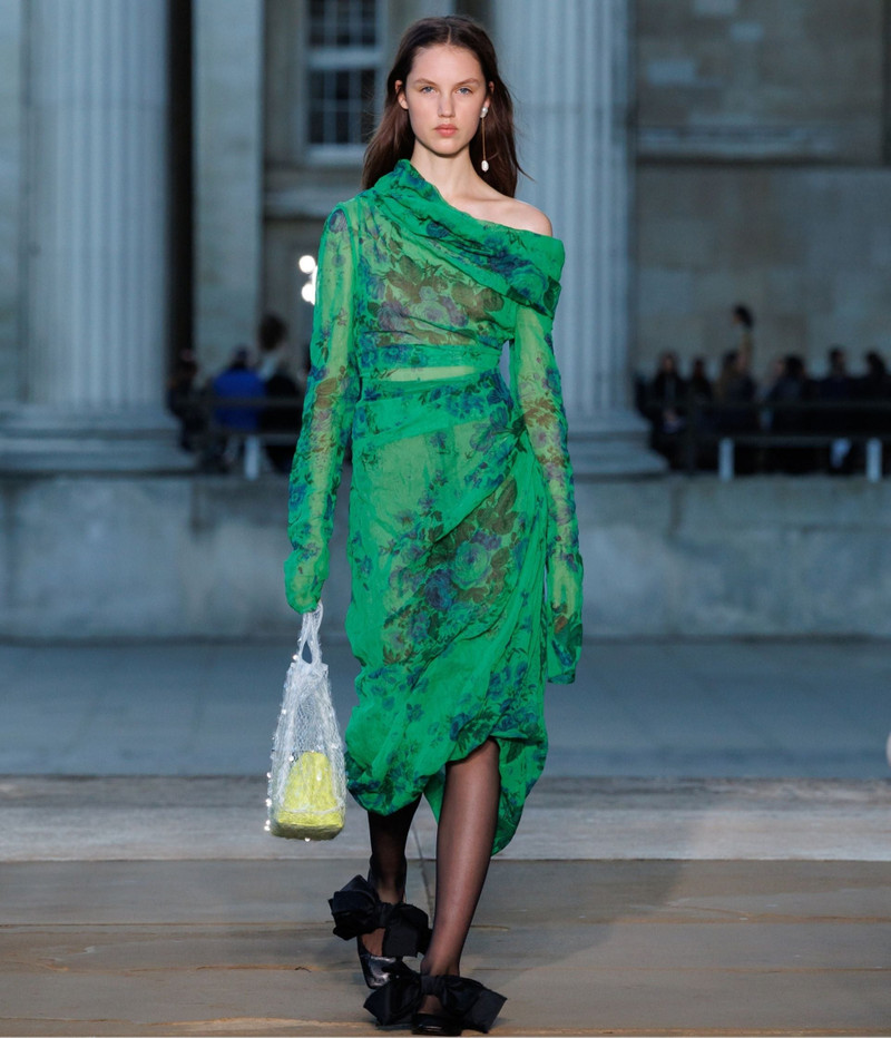 FLORAL PRINT ORGANZA CLOQUE DRAPED MIDI DRESS 3