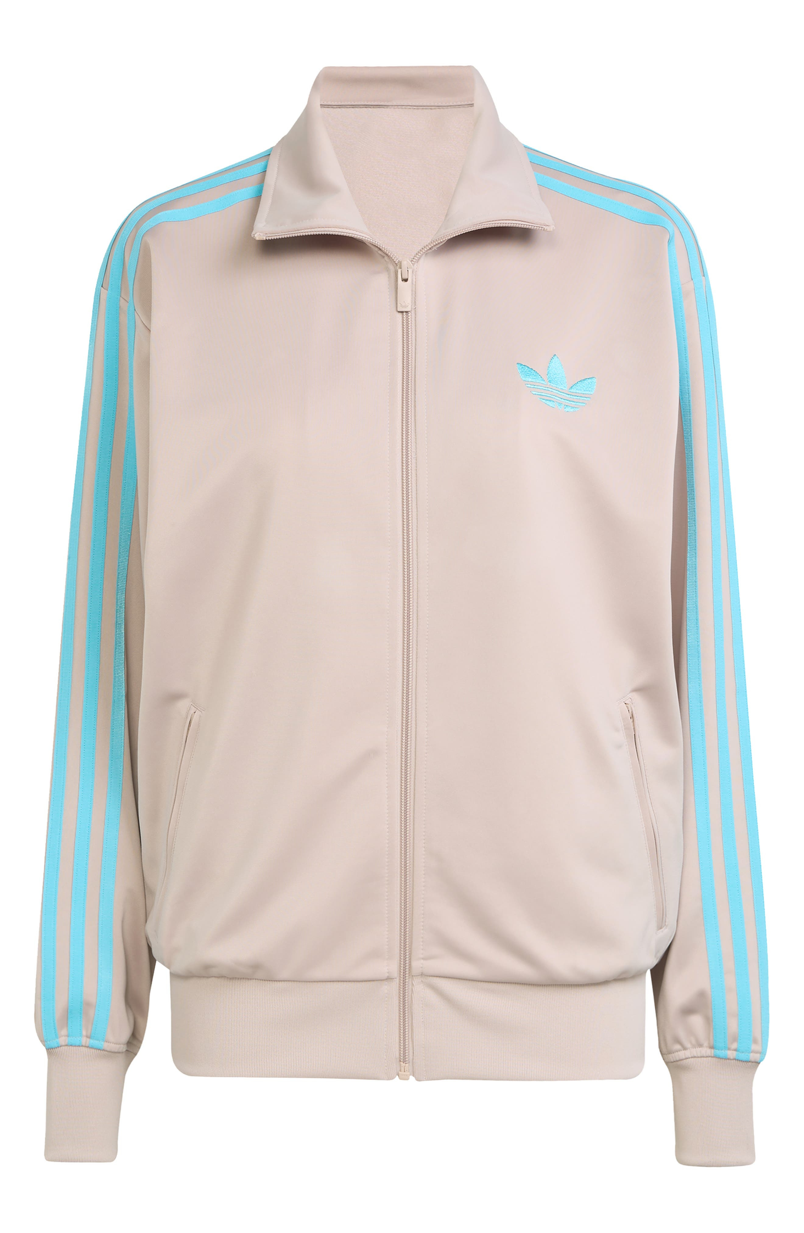 adidas Firebird Recycled Polyester Track Jacket in Wonder Taupe/Blue at Nordstrom - 4