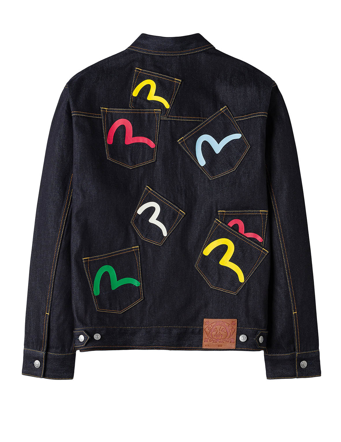 Seagull Print and Multi-Pocket Relax Fit Denim Jacket - 14