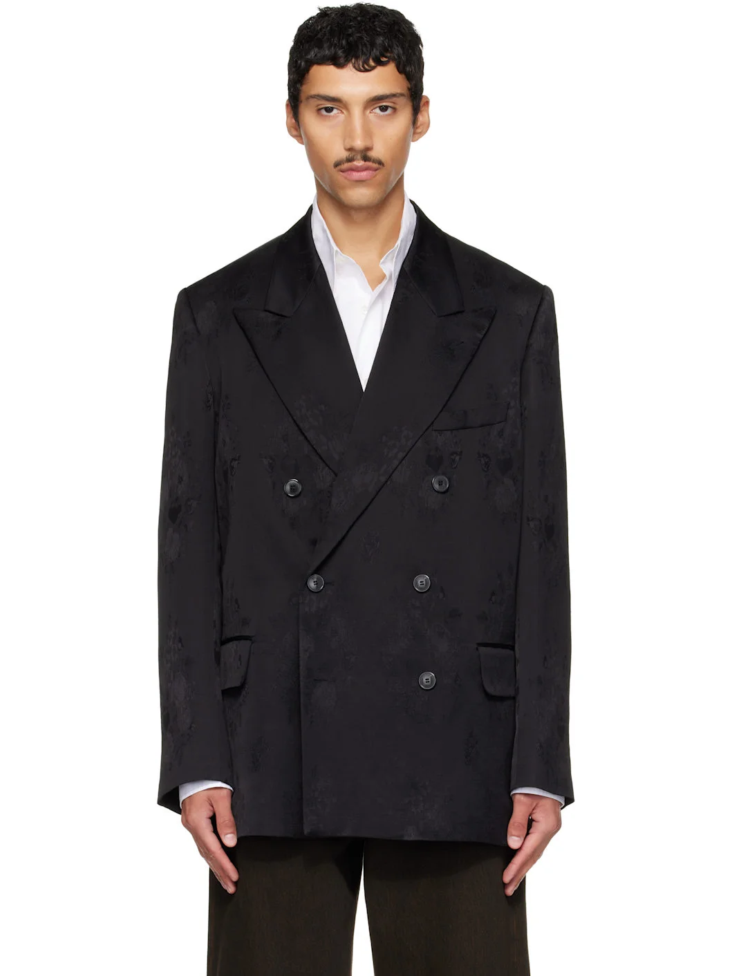 Black Oversized Jacquard Blazer - 1