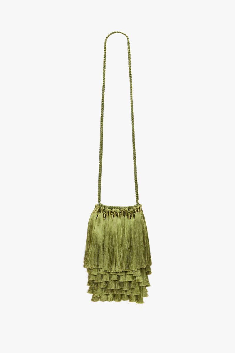 Mini Tassel Pouch in Olive Green 1