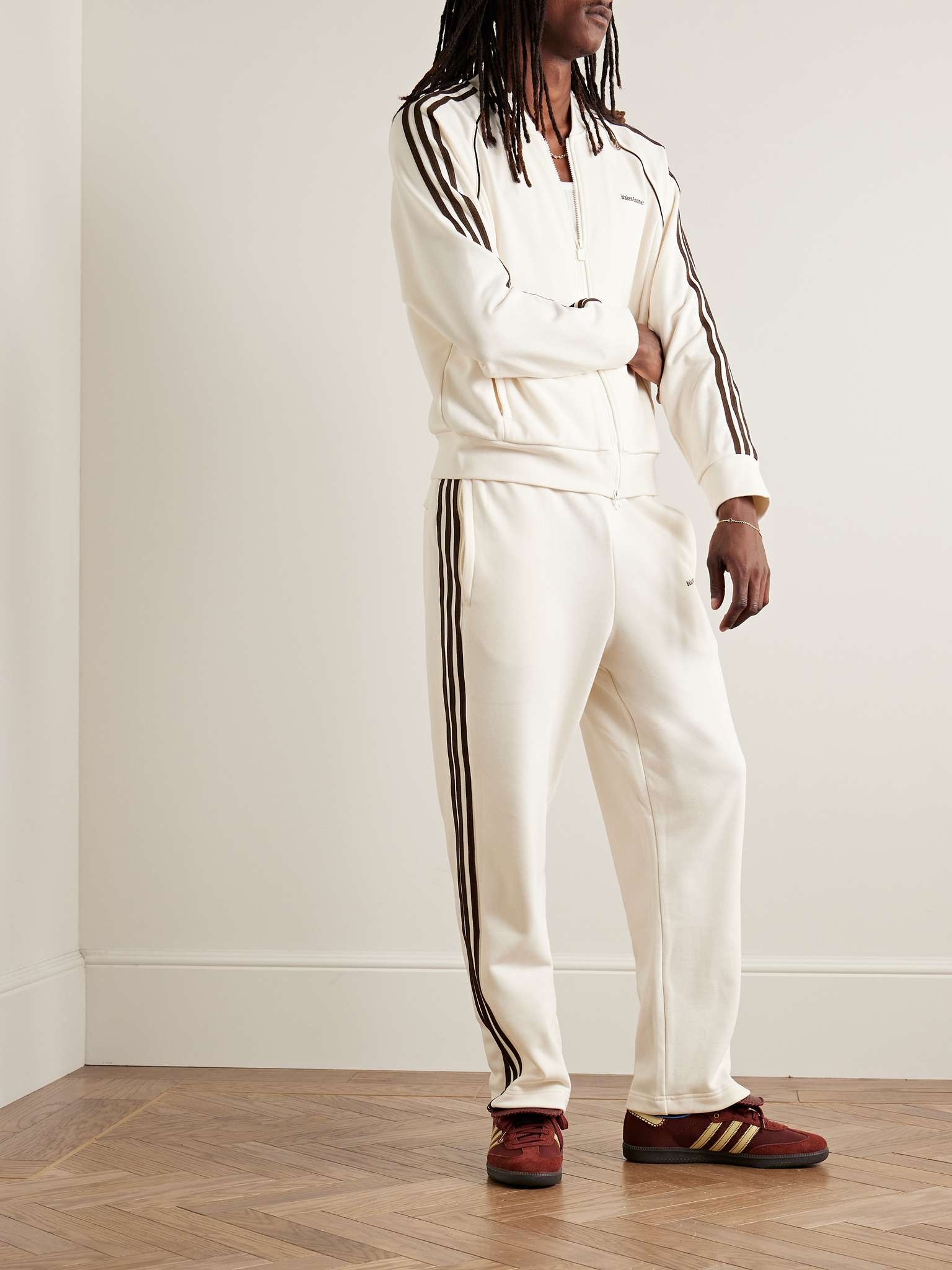 + Wales Bonner Striped Logo-Embroidered Cotton-Blend Jersey Track Jacket - 2
