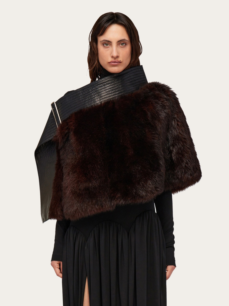 FERRAGAMO Shearling cape with leather belt outlook
